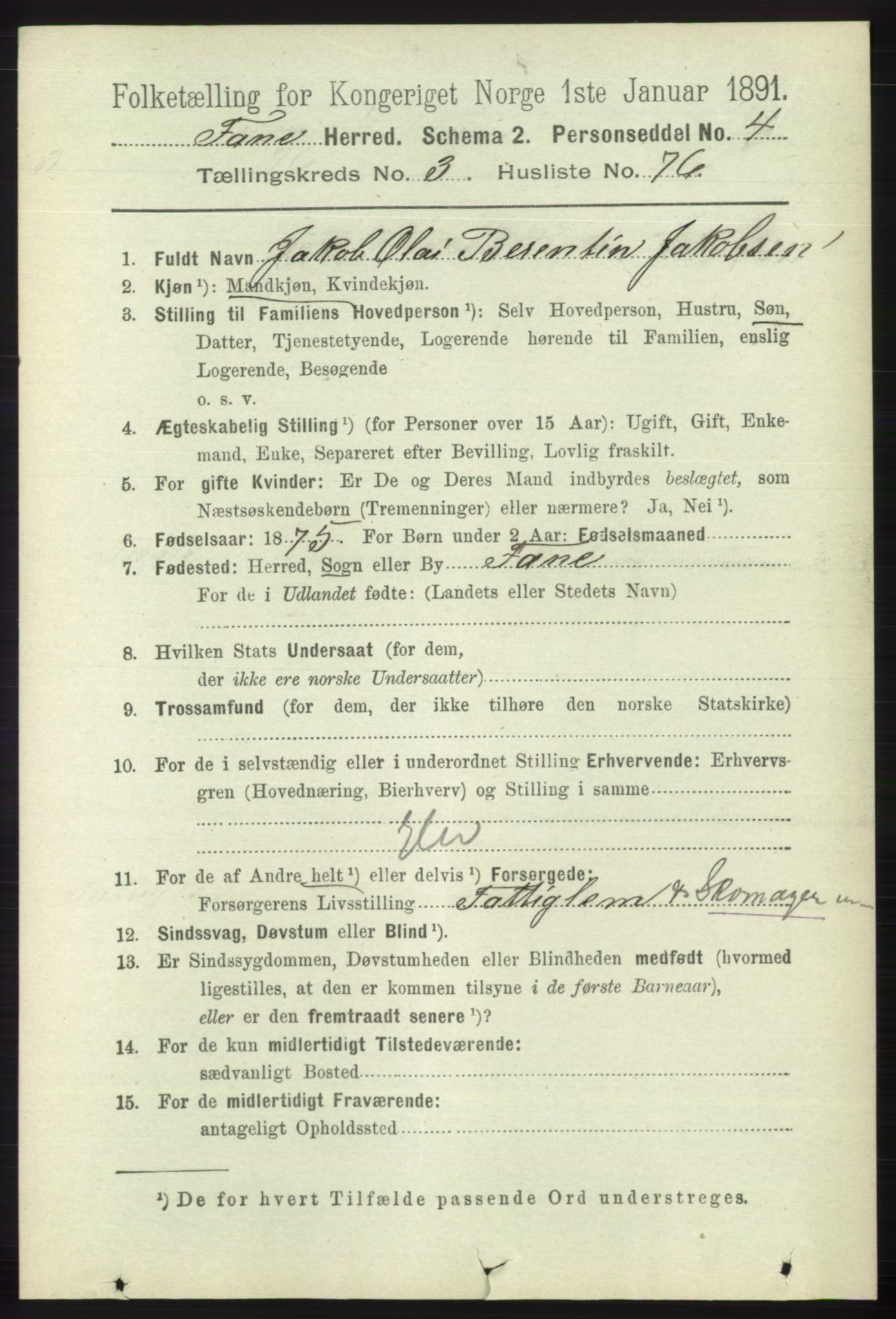 RA, 1891 census for 1249 Fana, 1891, p. 1520