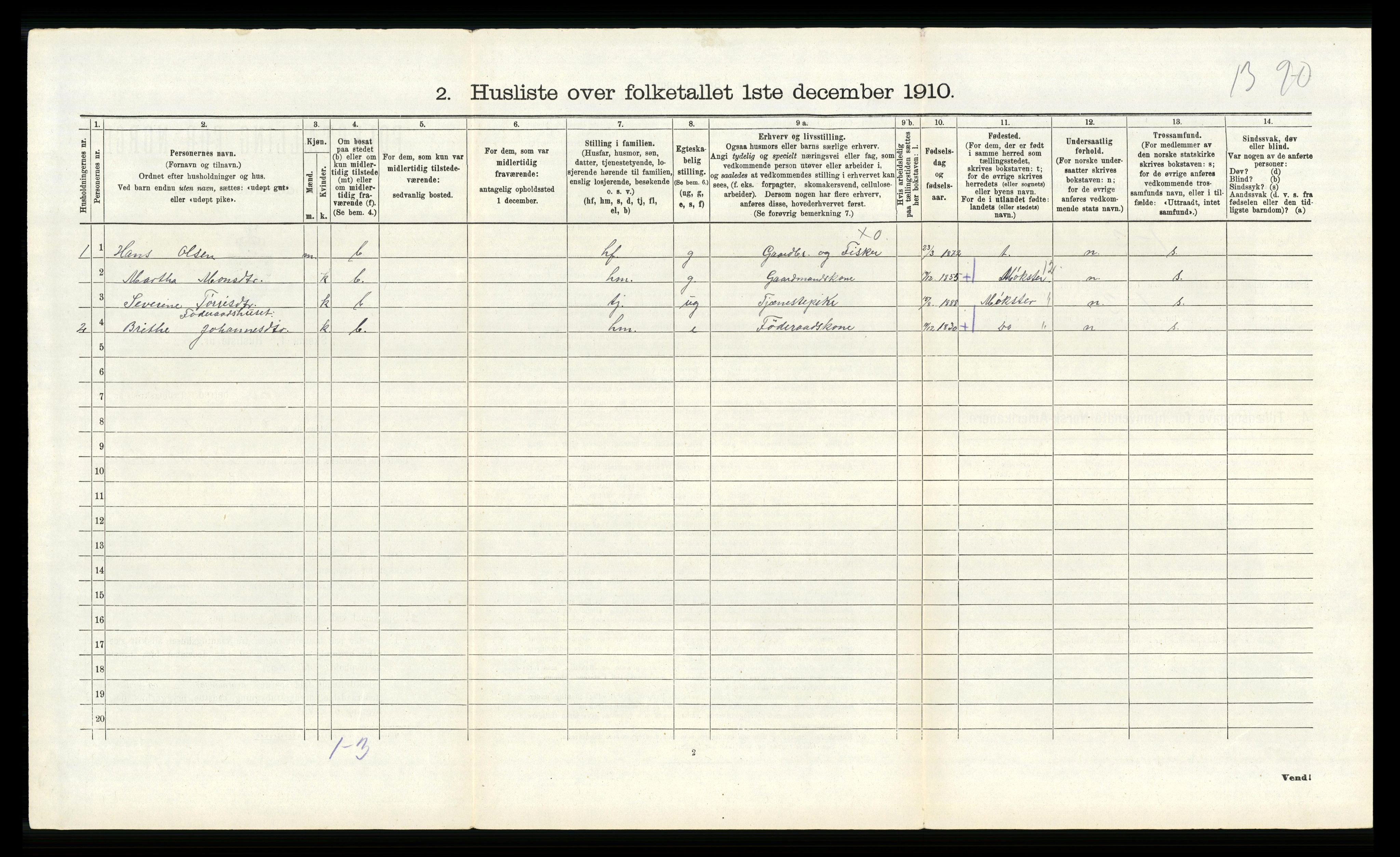 RA, 1910 census for Fitjar, 1910, p. 164