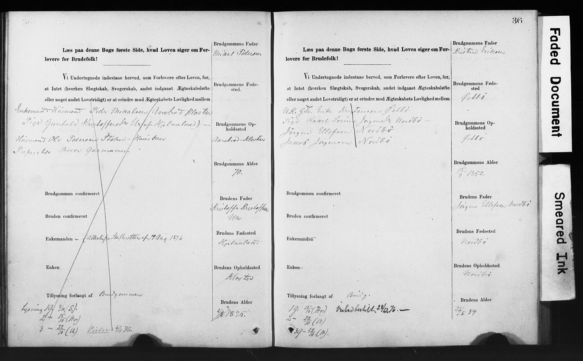 Rennesøy sokneprestkontor, SAST/A -101827/I/Ie/L0001: Banns register no. 1, 1873-1898, p. 36