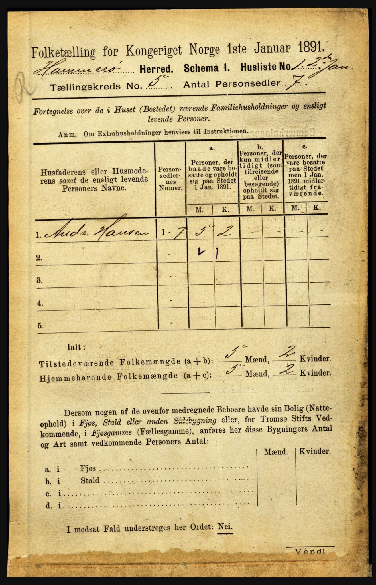 RA, 1891 census for 1849 Hamarøy, 1891, p. 2408