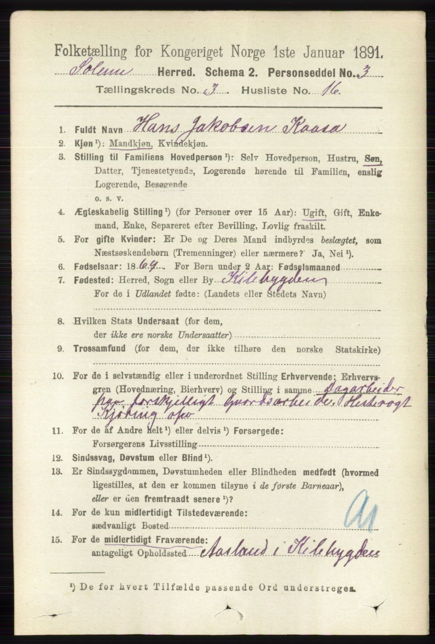 RA, 1891 census for 0818 Solum, 1891, p. 433