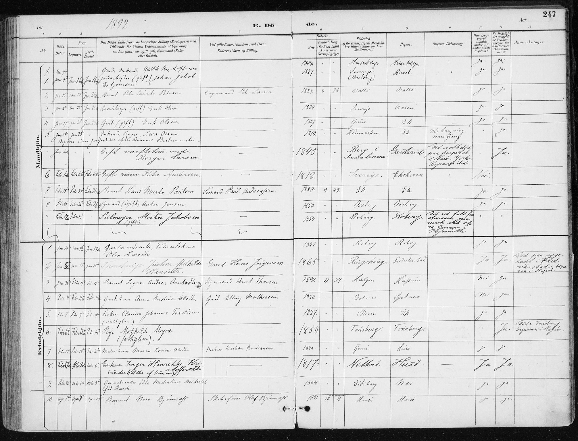 Sem kirkebøker, AV/SAKO-A-5/F/Fb/L0005: Parish register (official) no. II 5, 1892-1904, p. 247