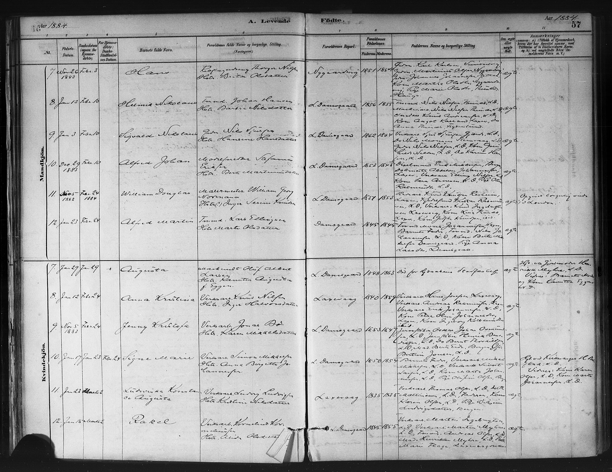 Askøy Sokneprestembete, AV/SAB-A-74101/H/Ha/Haa/Haae/L0002: Parish register (official) no. E 2, 1878-1891, p. 57