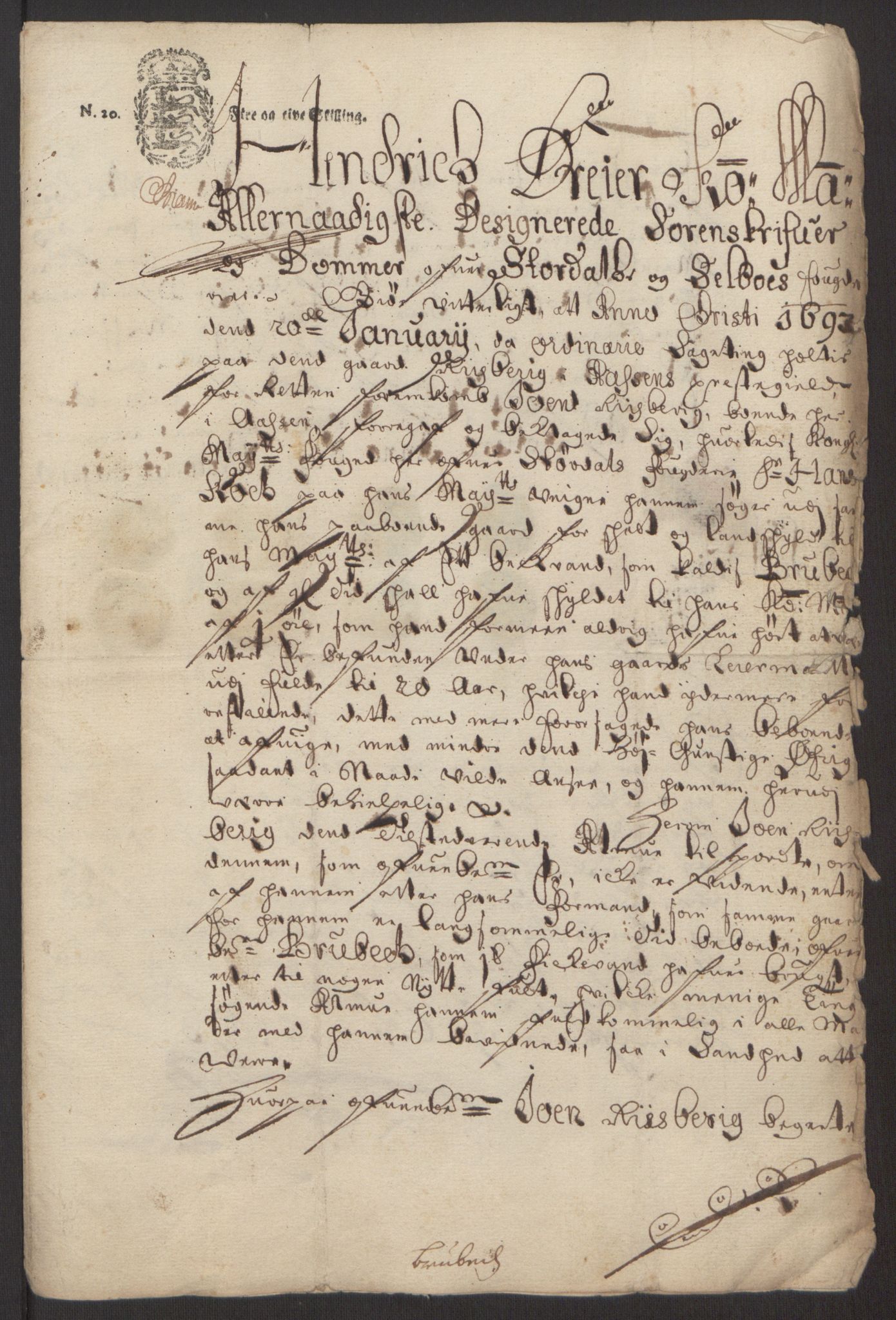 Rentekammeret inntil 1814, Reviderte regnskaper, Fogderegnskap, RA/EA-4092/R62/L4186: Fogderegnskap Stjørdal og Verdal, 1693-1694, p. 276