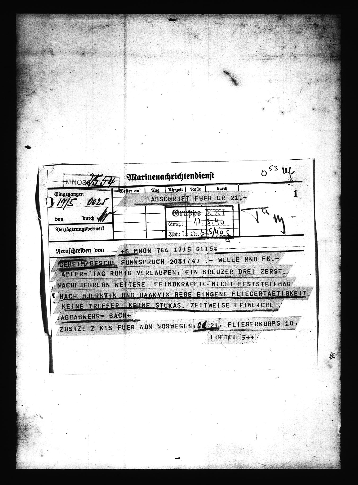 Documents Section, RA/RAFA-2200/V/L0079: Amerikansk mikrofilm "Captured German Documents".
Box No. 718.  FKA jnr. 601/1954., 1940, p. 369