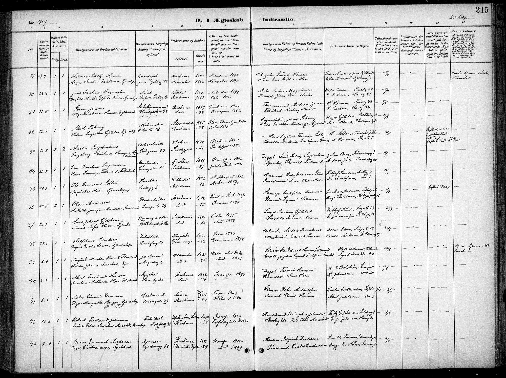 Kampen prestekontor Kirkebøker, SAO/A-10853/F/Fa/L0009: Parish register (official) no. I 9, 1899-1911, p. 215