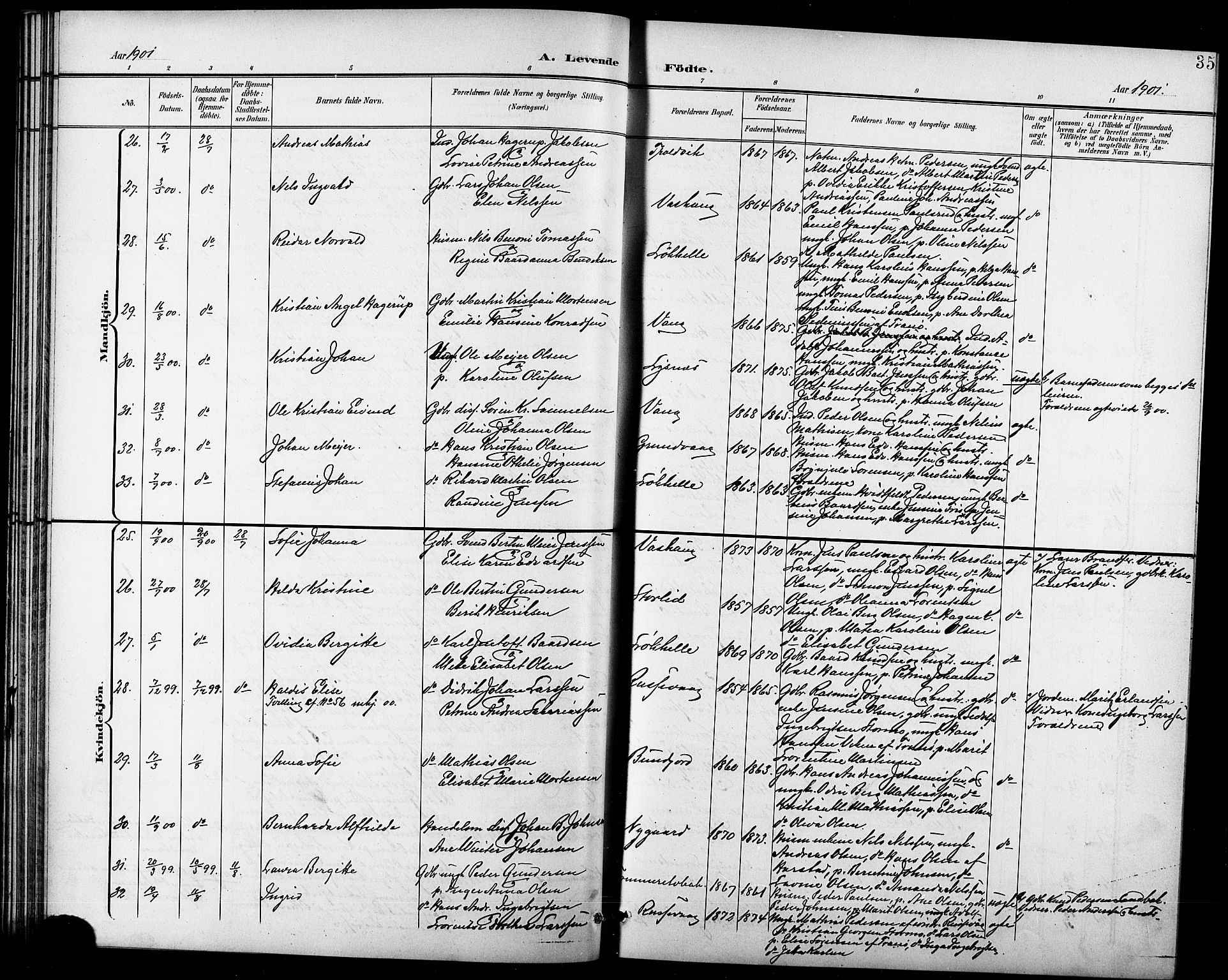 Lenvik sokneprestembete, AV/SATØ-S-1310/H/Ha/Hab/L0008klokker: Parish register (copy) no. 8, 1899-1911, p. 35