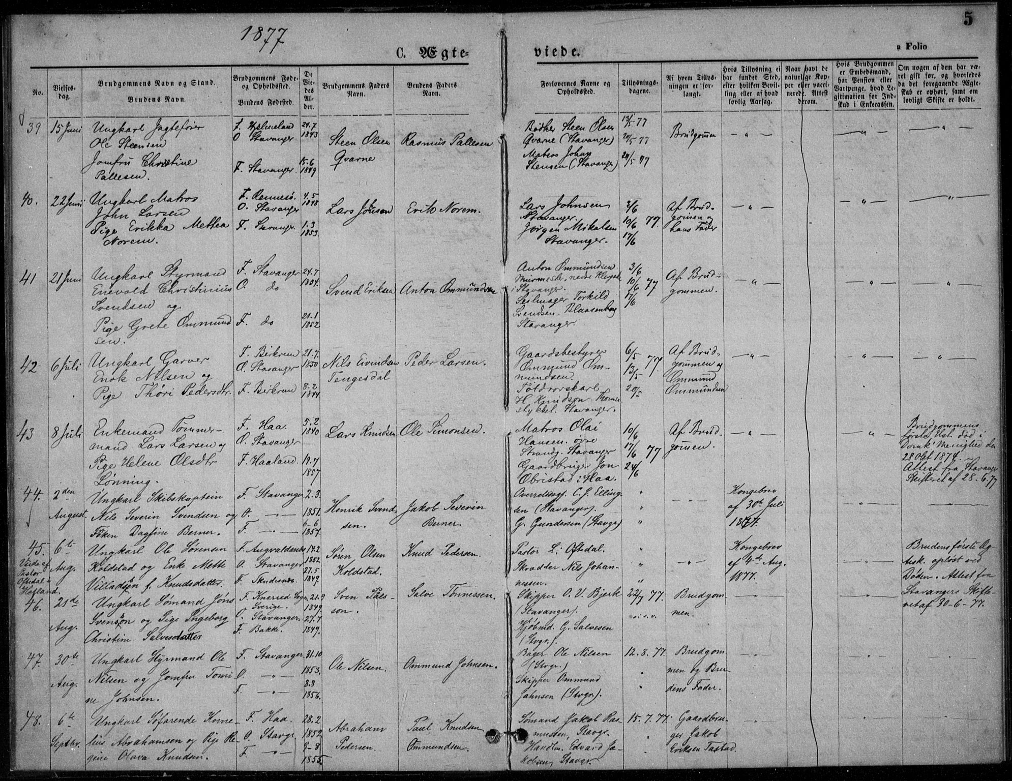 Domkirken sokneprestkontor, AV/SAST-A-101812/001/30/30BA/L0023: Parish register (official) no. A 22, 1877-1877, p. 5