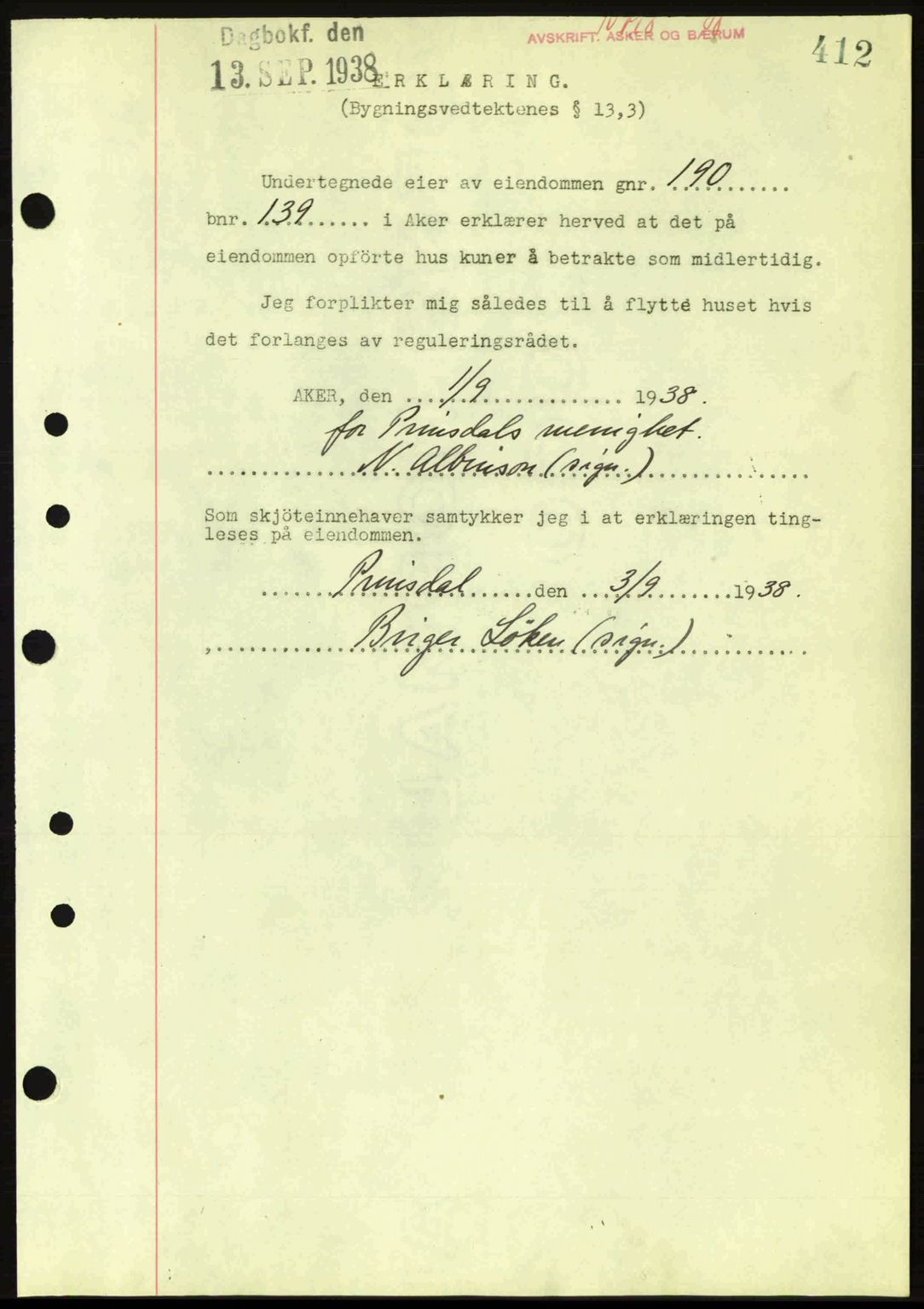Aker herredsskriveri, SAO/A-10896/G/Gb/Gba/Gbab/L0025: Mortgage book no. A154-155, 1938-1938, Diary no: : 10718/1938