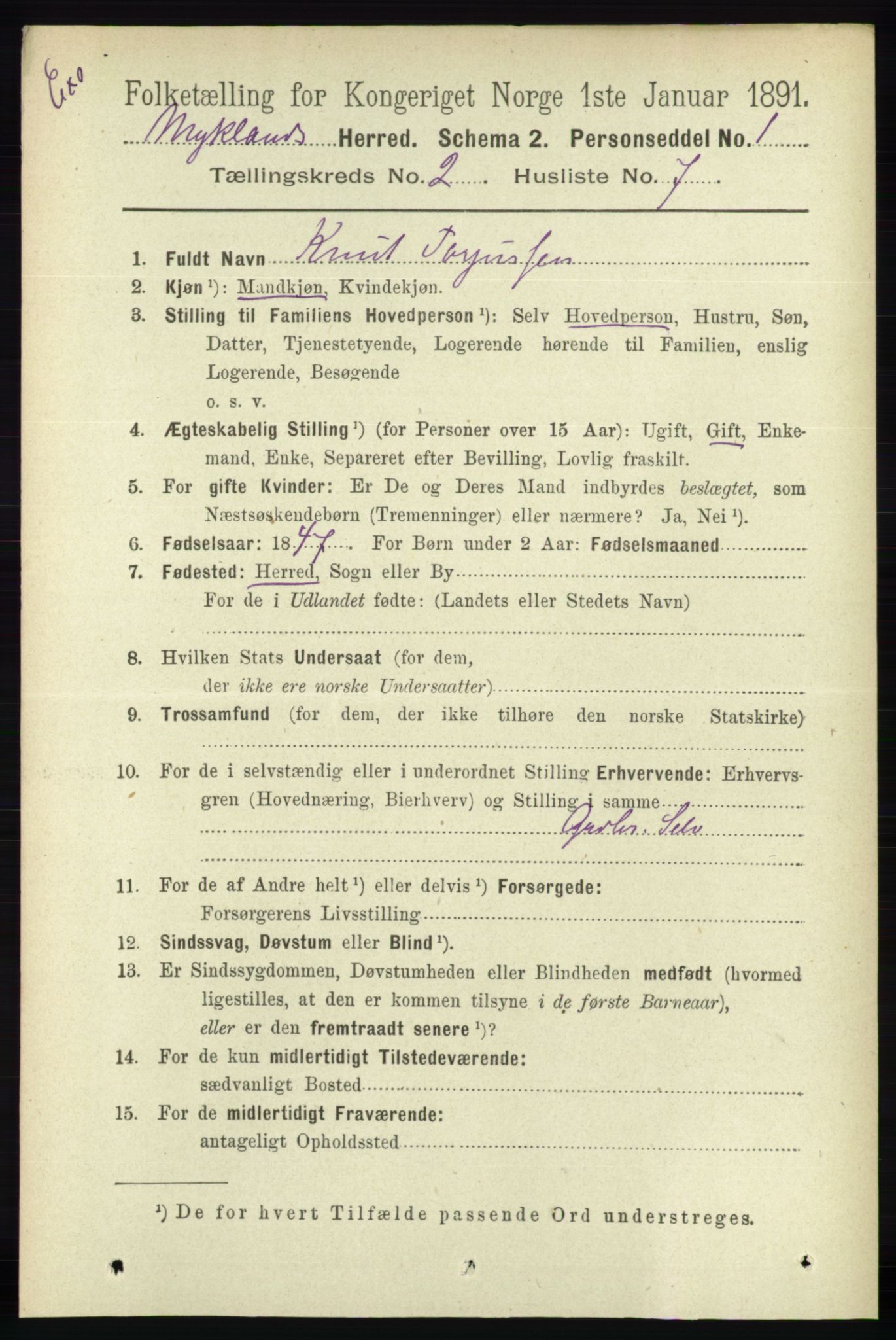 RA, Census 1891 for Nedenes amt: Gjenparter av personsedler for beslektede ektefeller, menn, 1891, p. 400