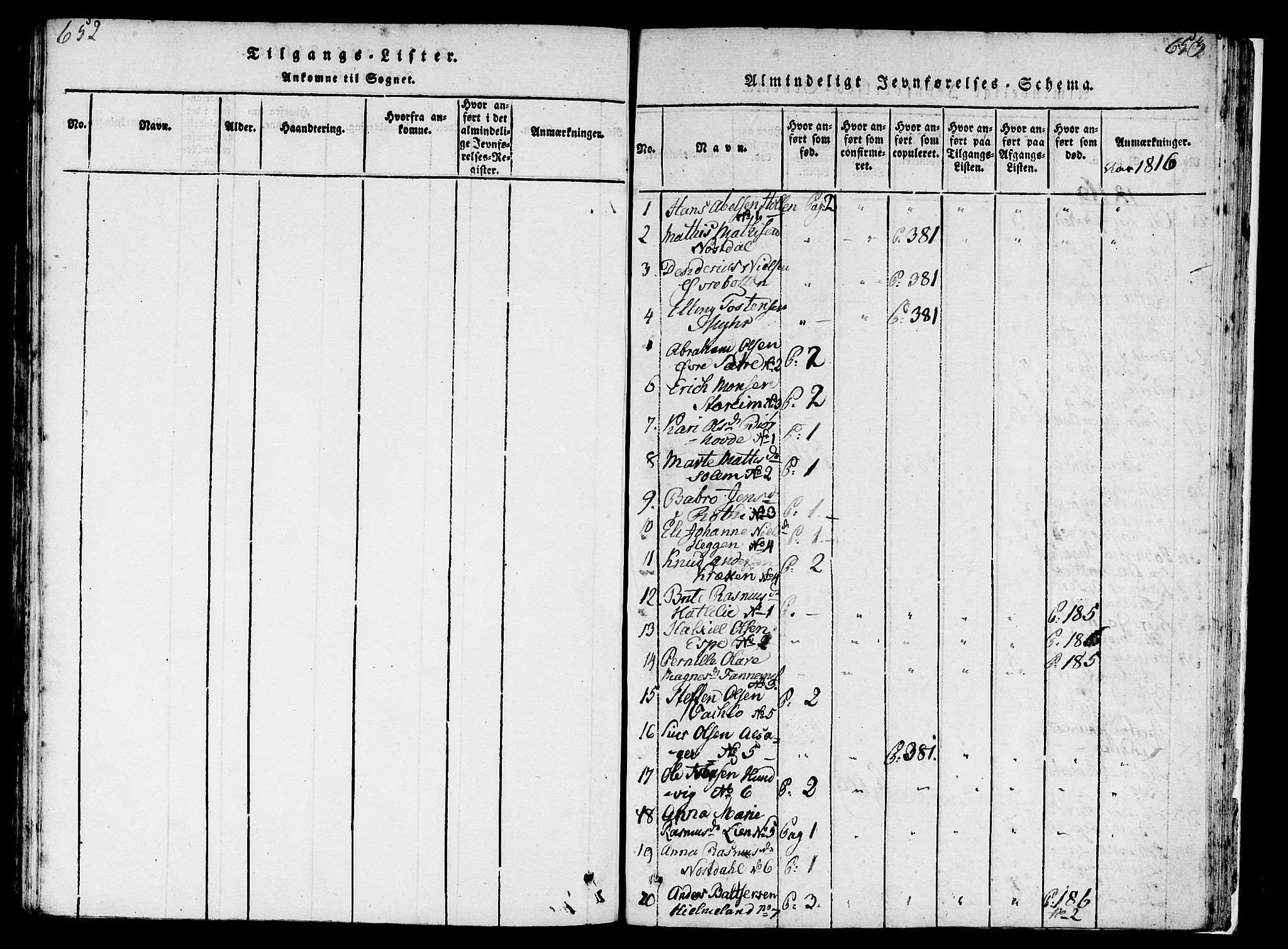 Eid sokneprestembete, AV/SAB-A-82301/H/Haa/Haaa/L0005: Parish register (official) no. A 5, 1816-1830, p. 652-653