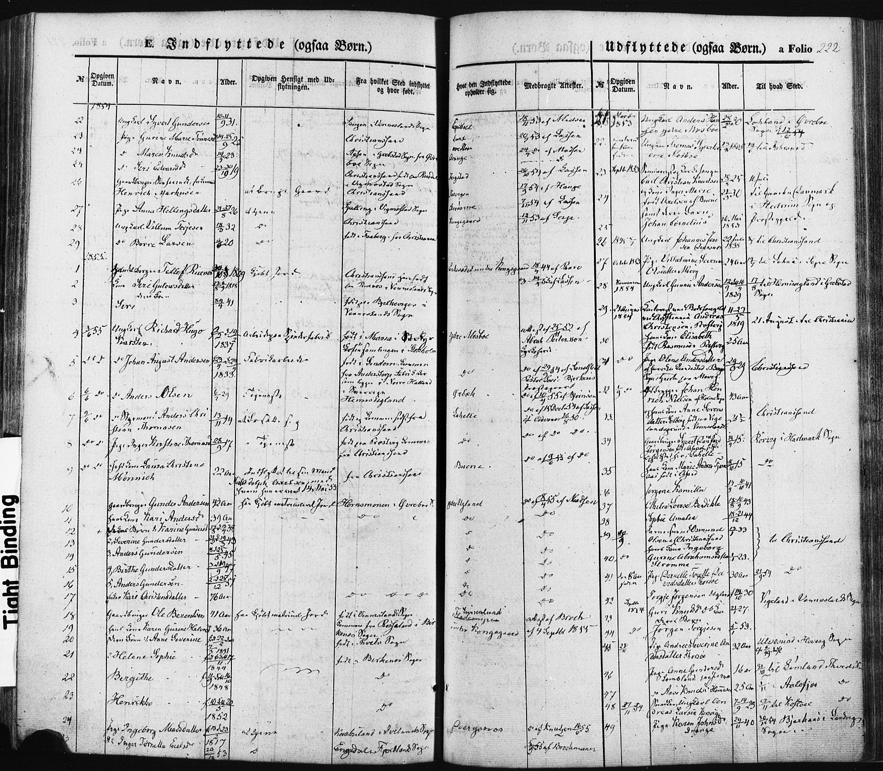 Oddernes sokneprestkontor, SAK/1111-0033/F/Fa/Faa/L0007: Parish register (official) no. A 7, 1851-1863, p. 222
