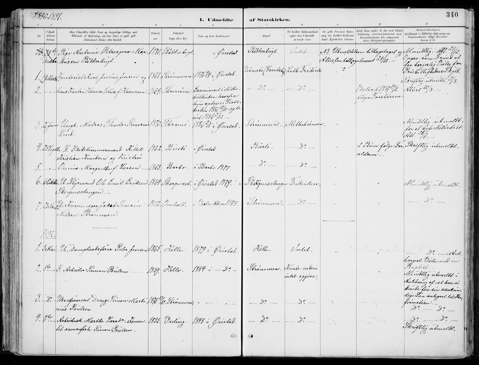 Øyestad sokneprestkontor, SAK/1111-0049/F/Fa/L0017: Parish register (official) no. A 17, 1887-1896, p. 340