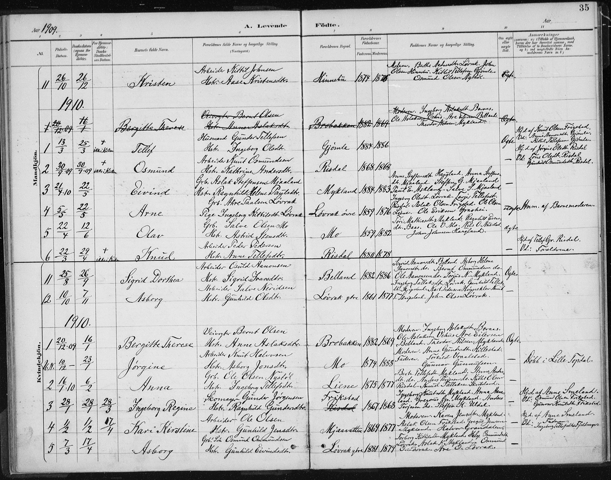 Herefoss sokneprestkontor, SAK/1111-0019/F/Fa/Fac/L0002: Parish register (official) no. A 2, 1887-1915, p. 35