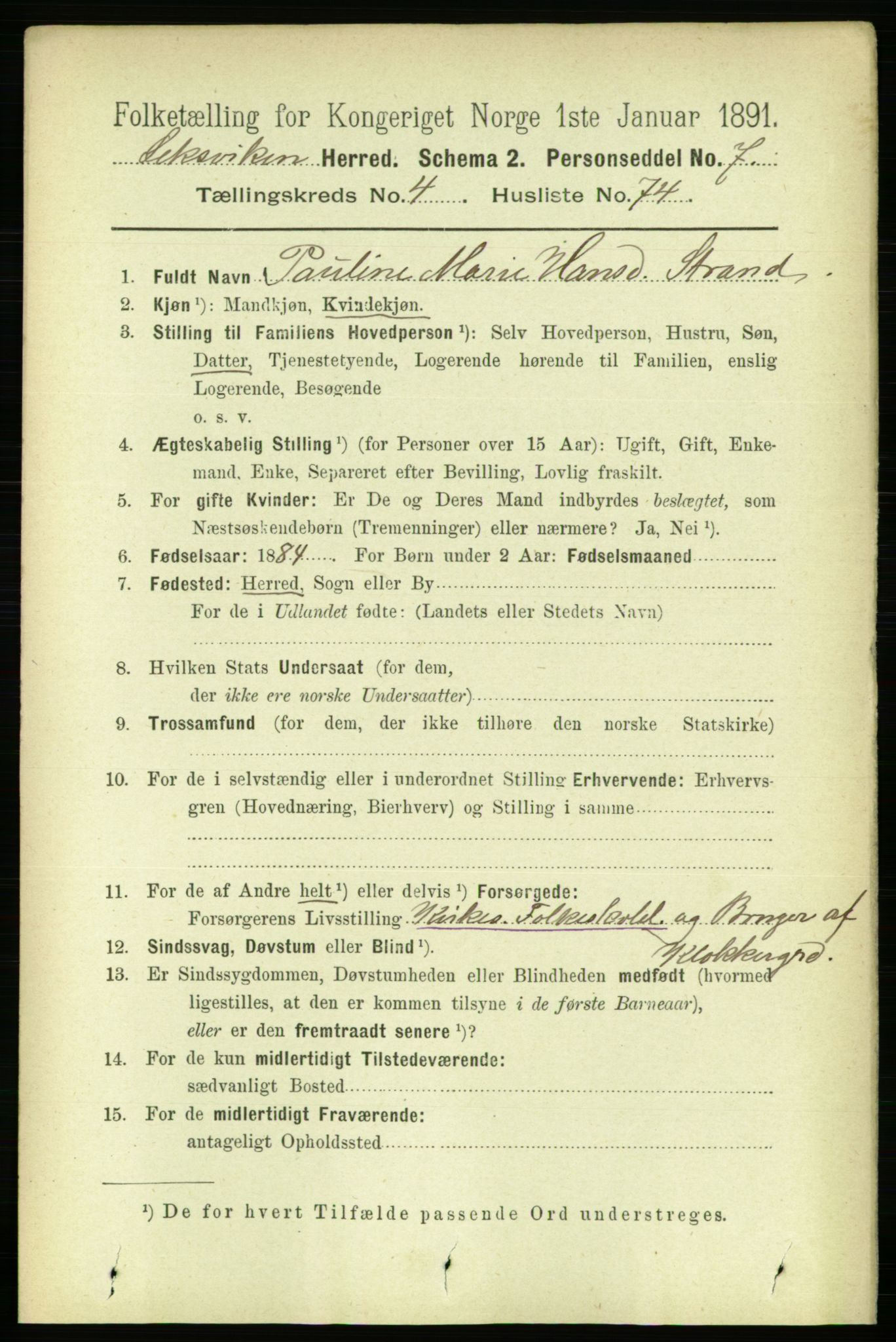 RA, 1891 census for 1718 Leksvik, 1891, p. 2395