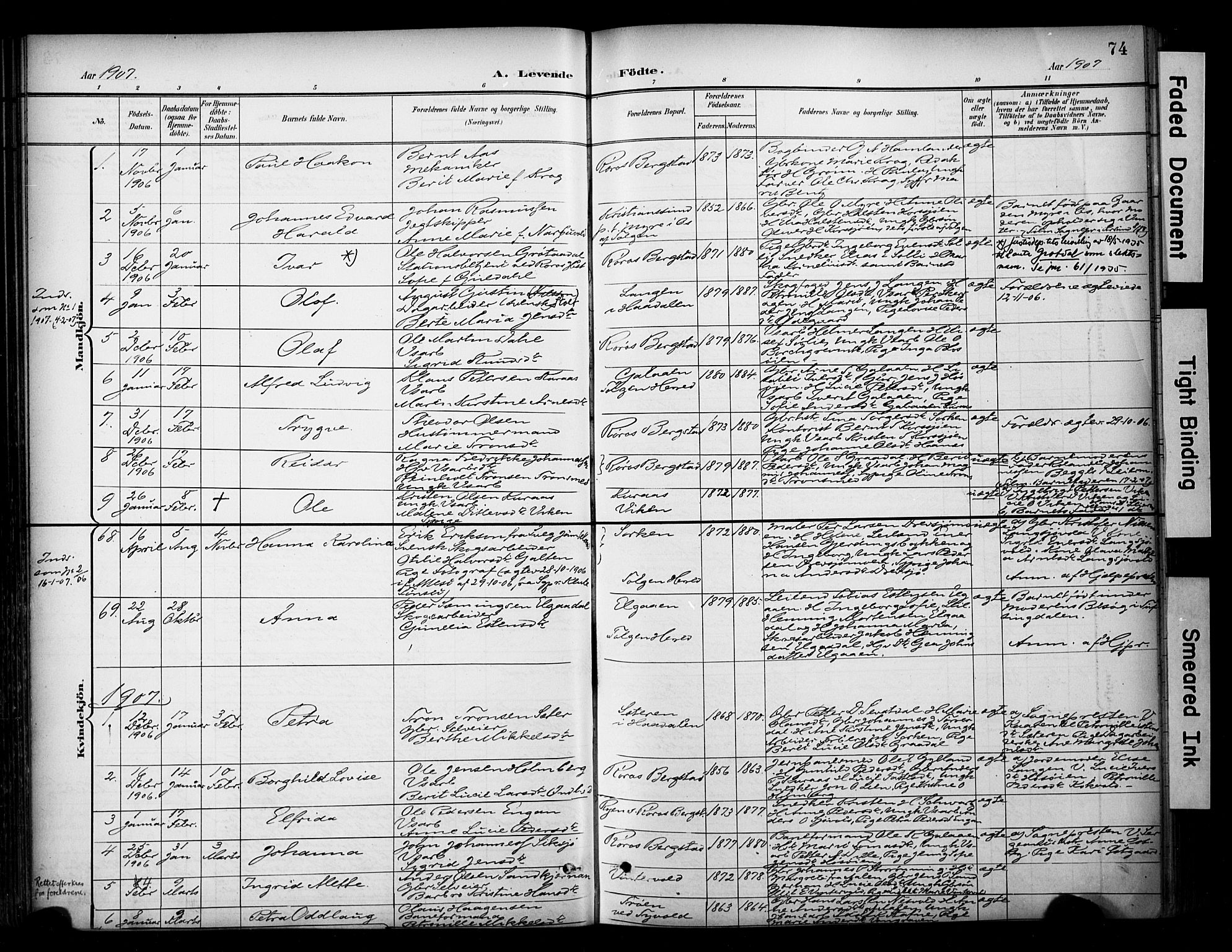 Ministerialprotokoller, klokkerbøker og fødselsregistre - Sør-Trøndelag, AV/SAT-A-1456/681/L0936: Parish register (official) no. 681A14, 1899-1908, p. 74