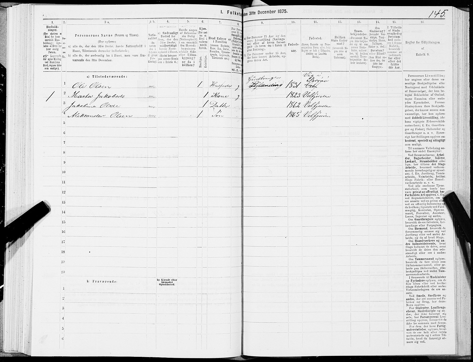 SAT, 1875 census for 1813P Velfjord, 1875, p. 1145