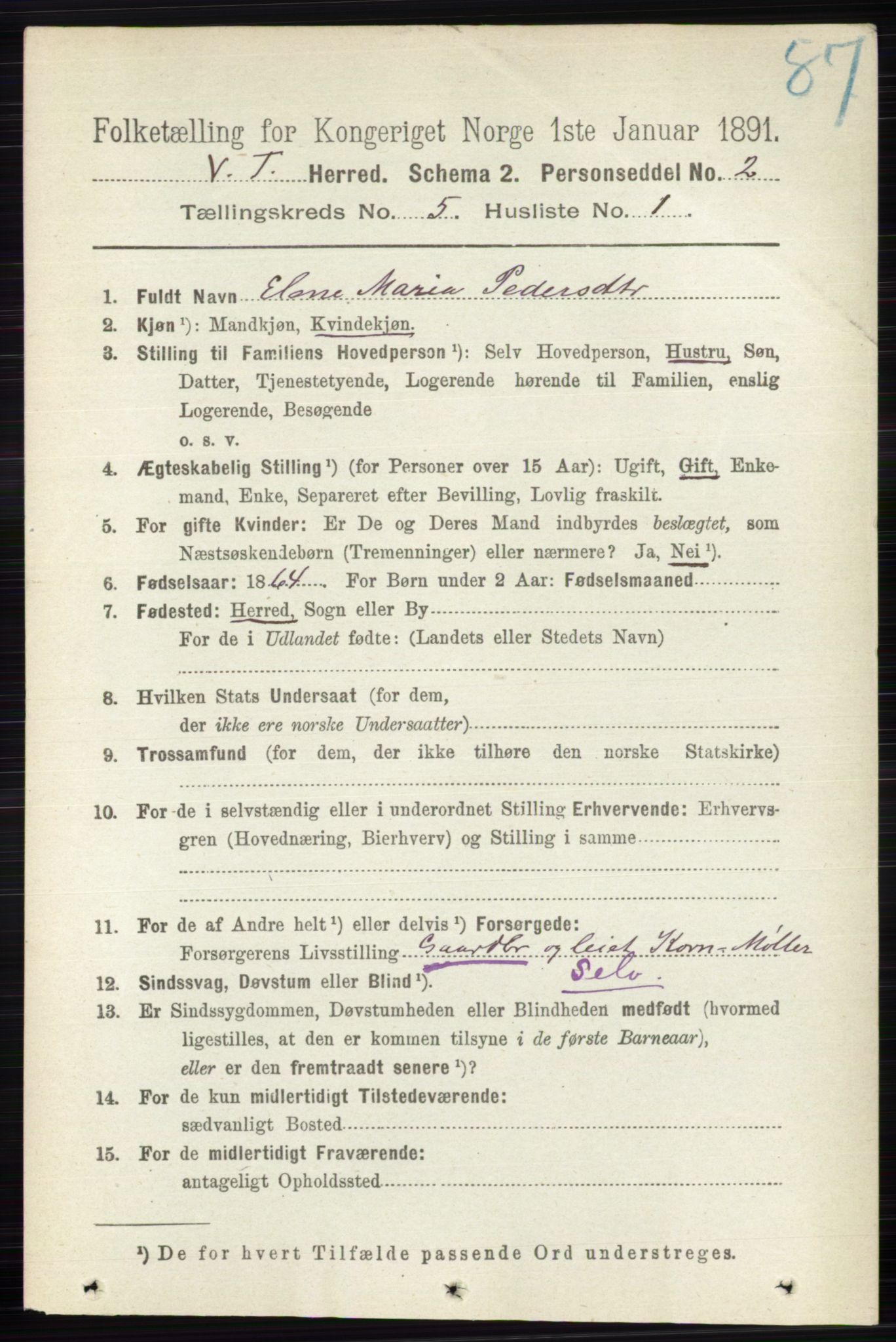 RA, 1891 census for 0529 Vestre Toten, 1891, p. 3233