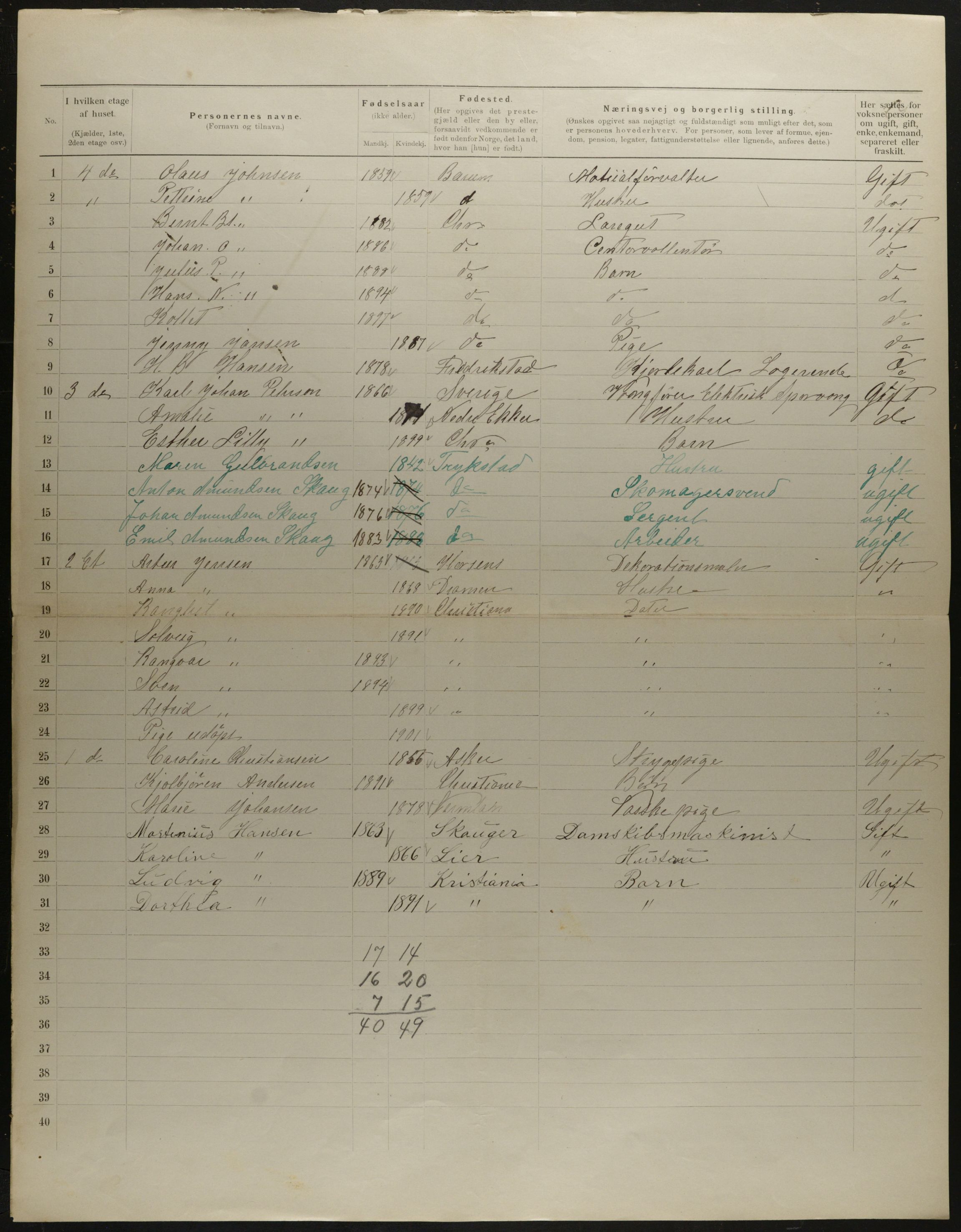 OBA, Municipal Census 1901 for Kristiania, 1901, p. 10761