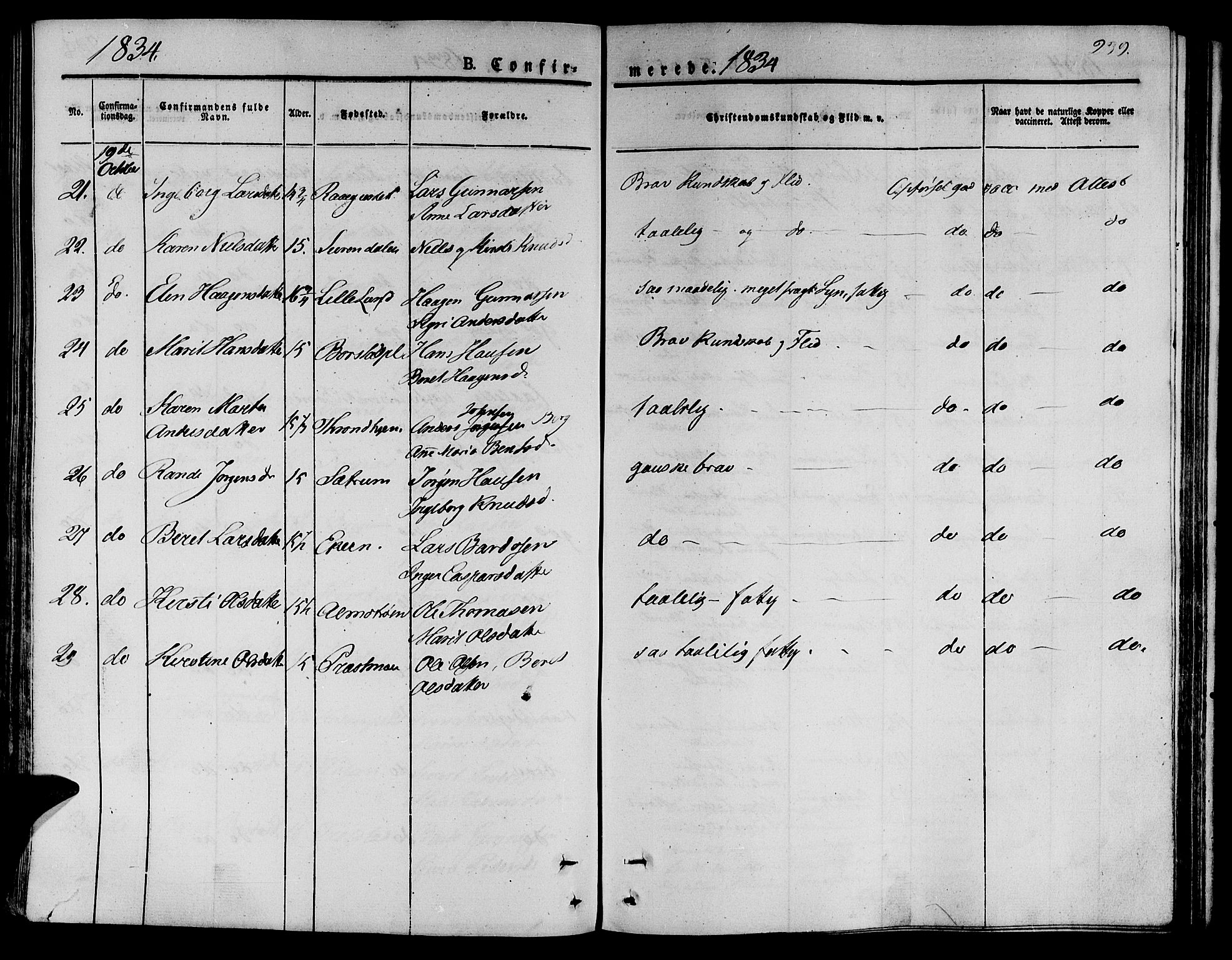 Ministerialprotokoller, klokkerbøker og fødselsregistre - Nord-Trøndelag, AV/SAT-A-1458/709/L0071: Parish register (official) no. 709A11, 1833-1844, p. 239