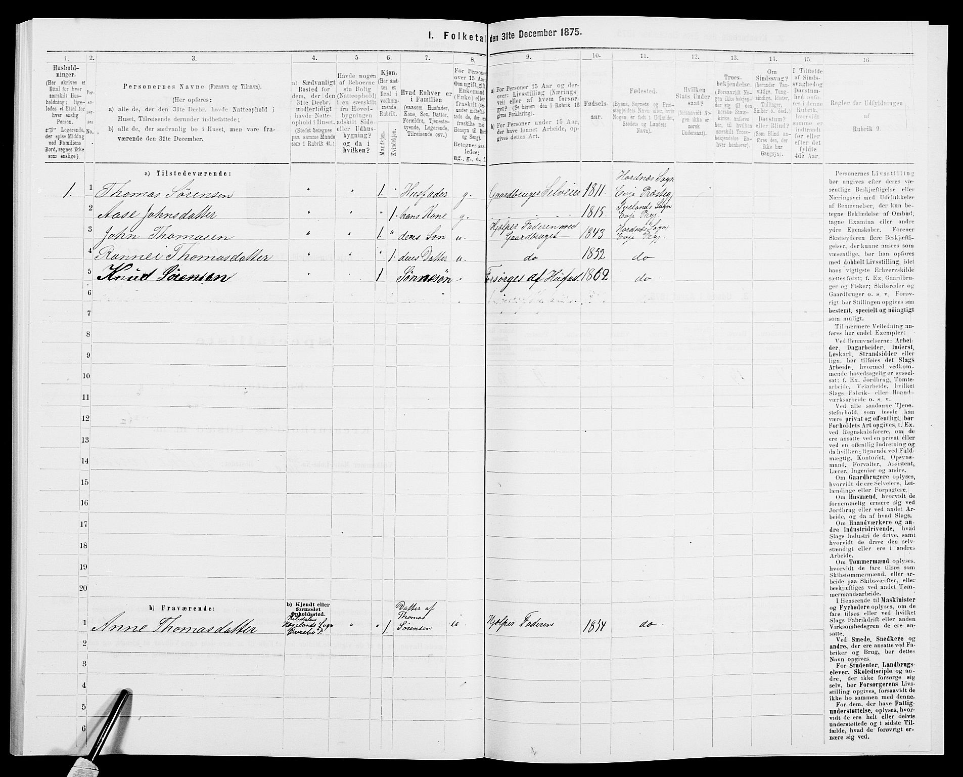 SAK, 1875 census for 0934P Evje, 1875, p. 393