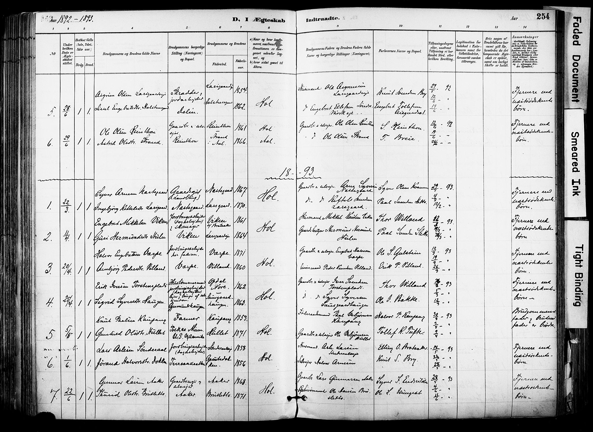 Hol kirkebøker, SAKO/A-227/F/Fa/L0003: Parish register (official) no. I 3, 1887-1918, p. 254