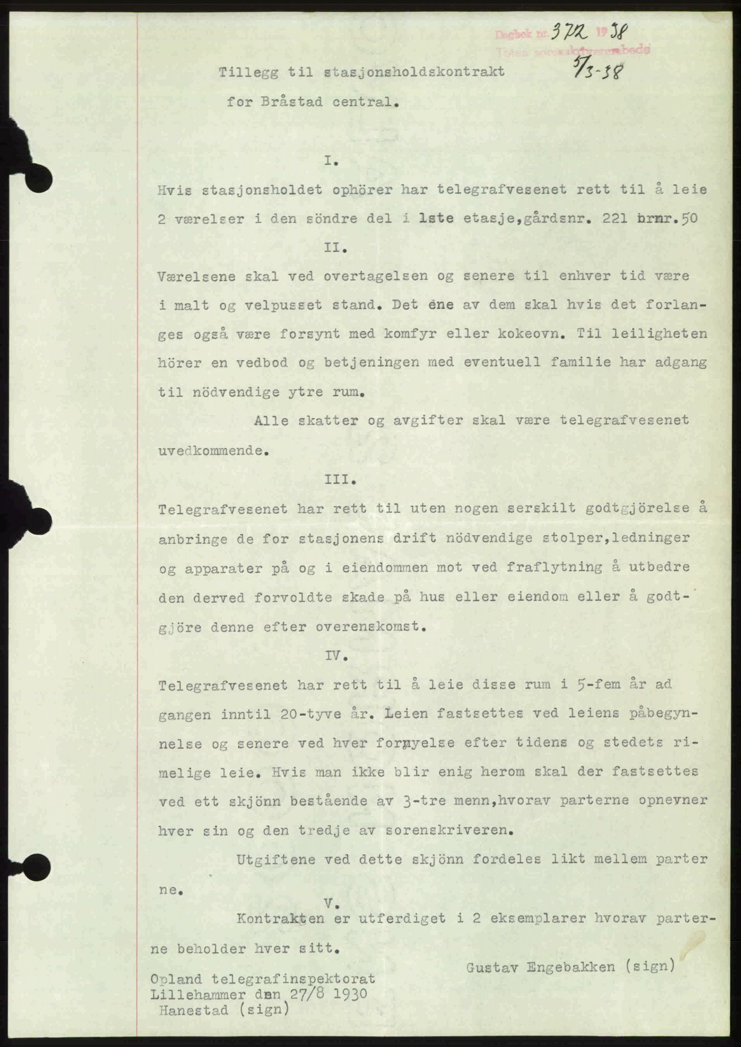 Toten tingrett, SAH/TING-006/H/Hb/Hbc/L0003: Mortgage book no. Hbc-03, 1937-1938, Diary no: : 372/1938