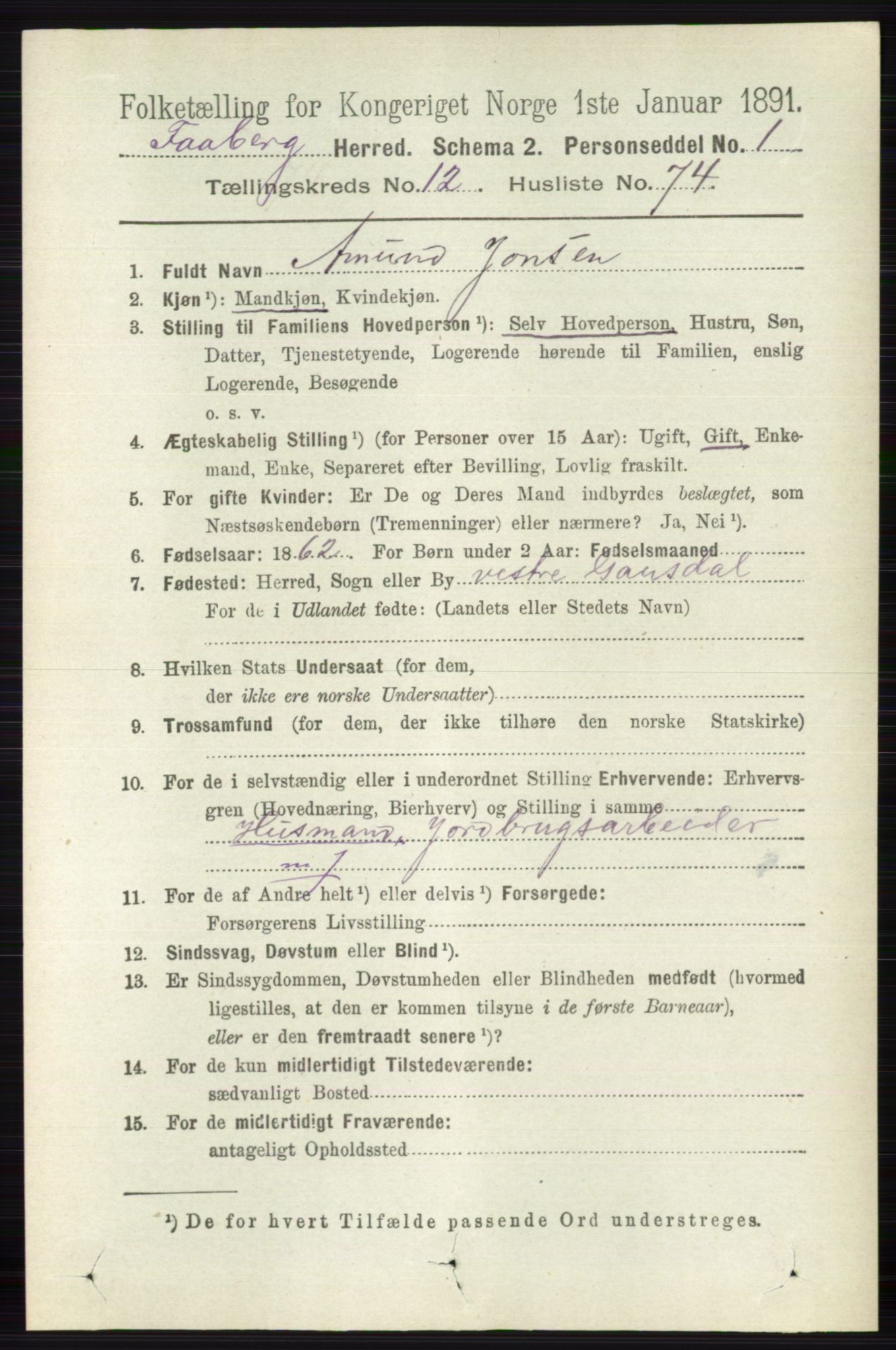 RA, 1891 census for 0524 Fåberg, 1891, p. 5158