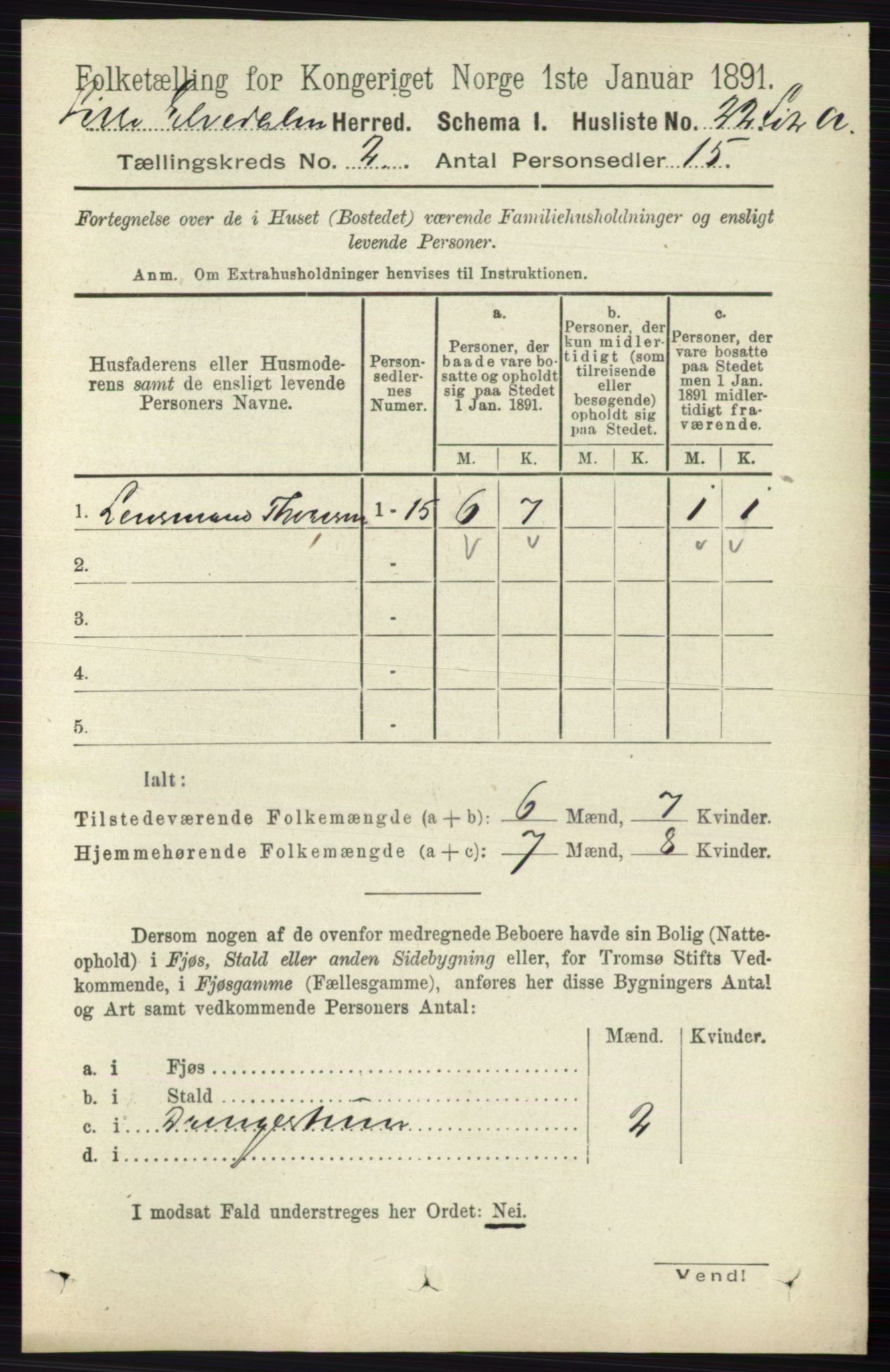 RA, 1891 census for 0438 Lille Elvedalen, 1891, p. 505