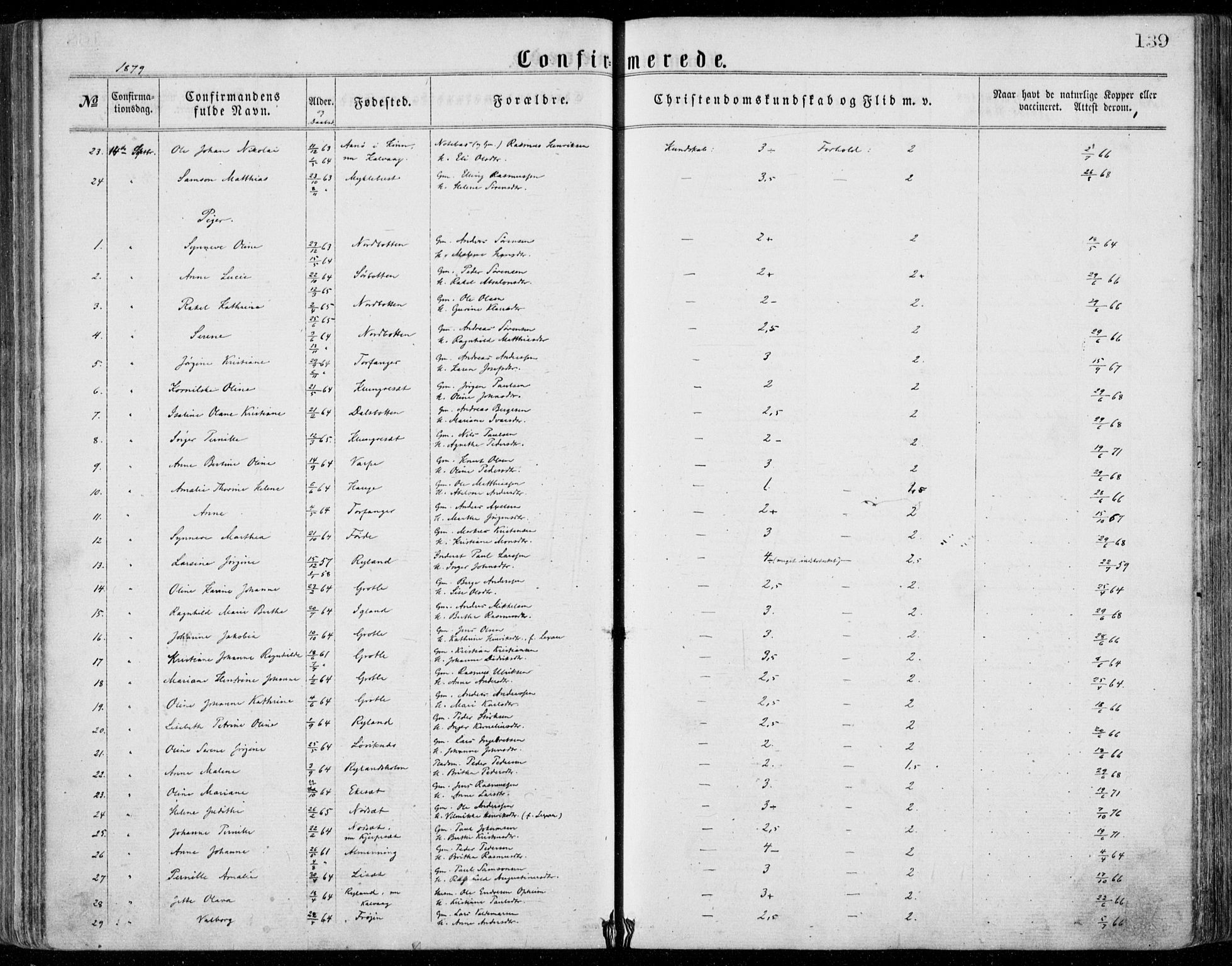 Bremanger sokneprestembete, AV/SAB-A-82201/H/Haa/Haaa/L0001: Parish register (official) no. A  1, 1864-1883, p. 139