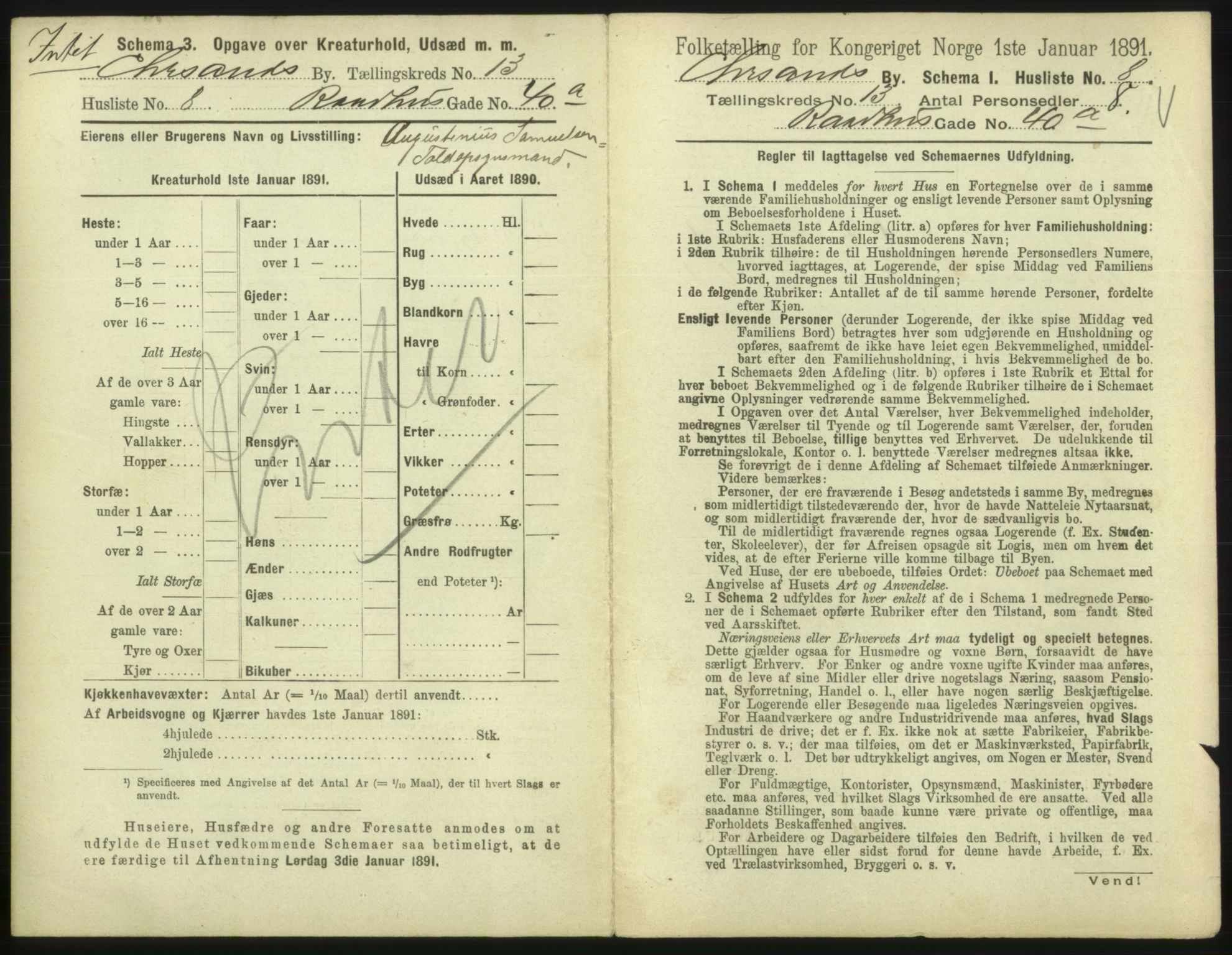 RA, 1891 census for 1001 Kristiansand, 1891, p. 882