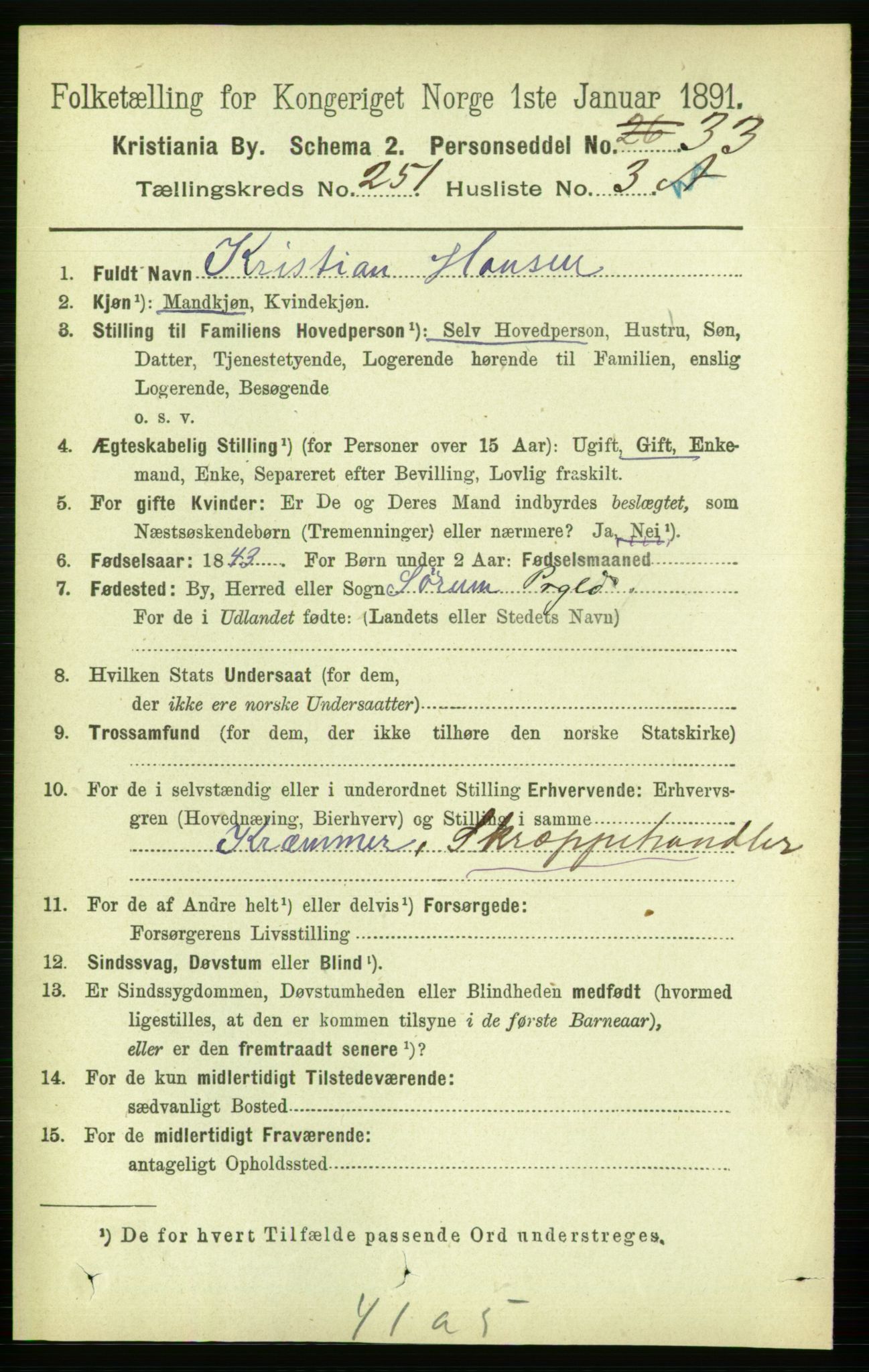 RA, 1891 census for 0301 Kristiania, 1891, p. 153097
