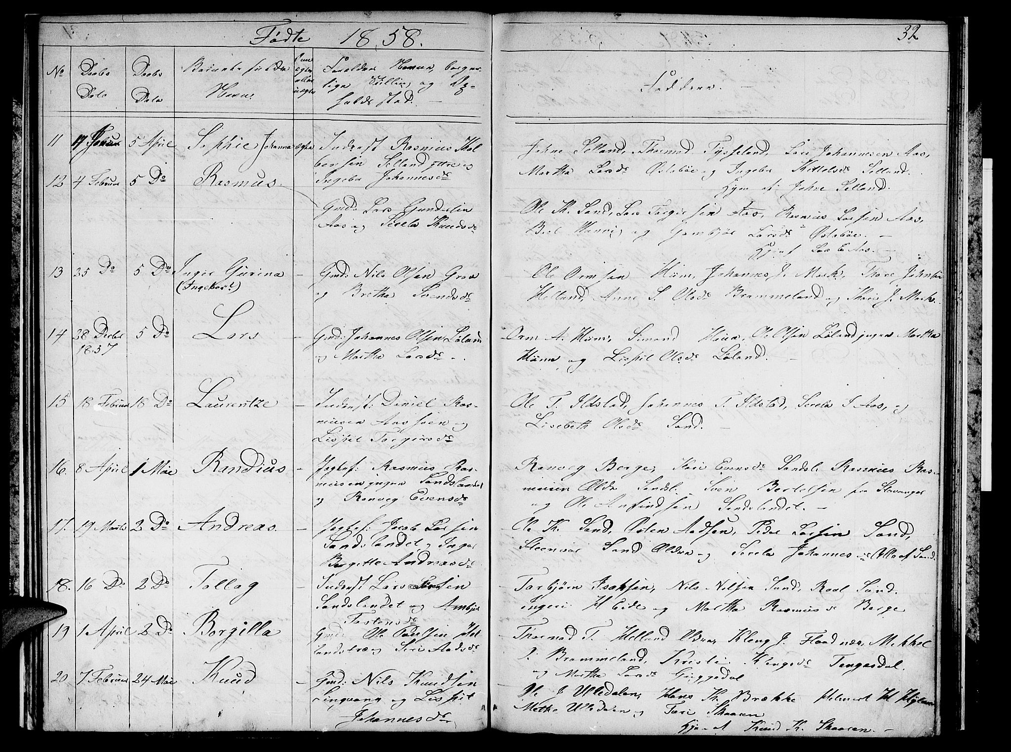 Sand sokneprestkontor, AV/SAST-A-101848/01/IV/L0002: Parish register (copy) no. B 2, 1852-1871, p. 32
