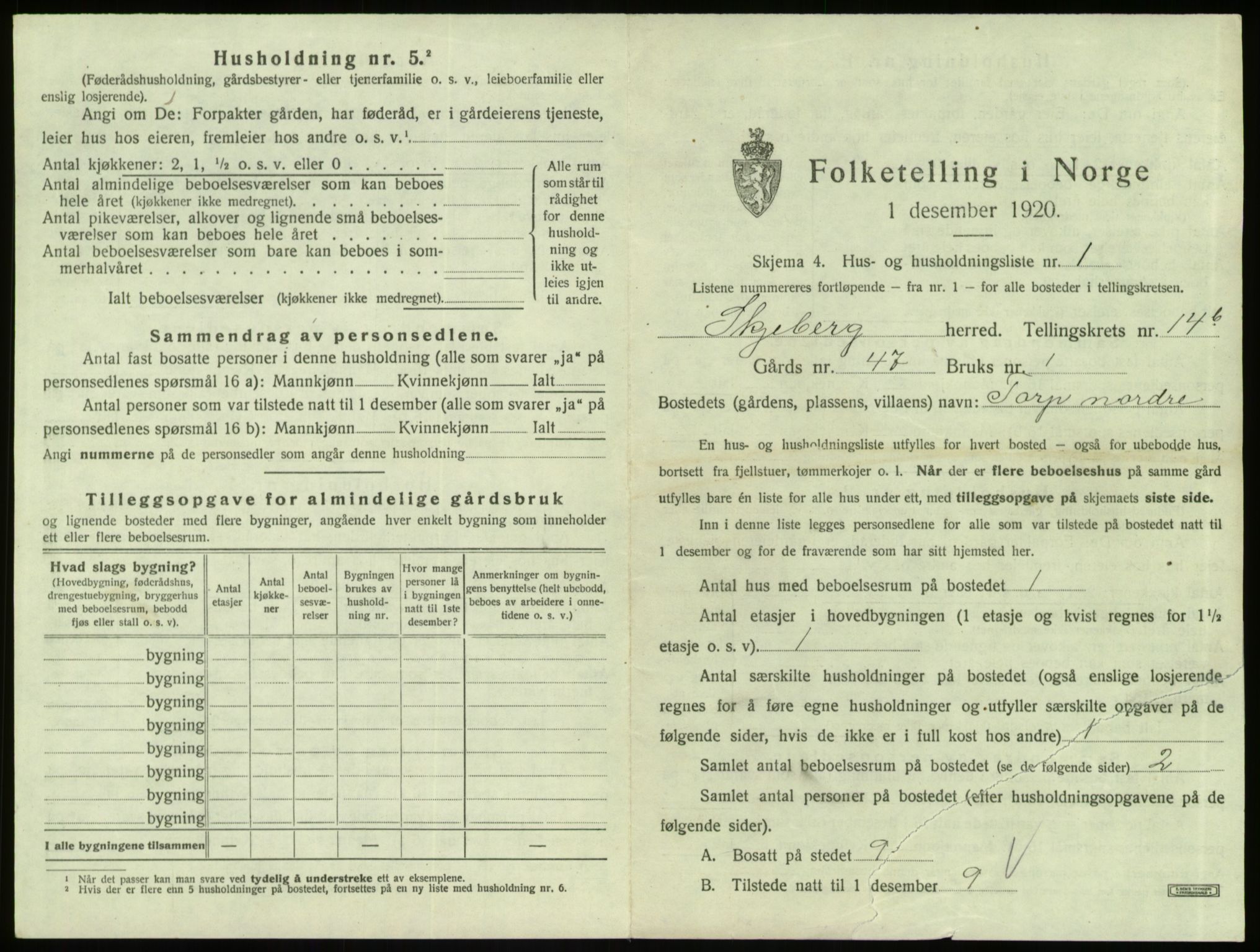 SAO, 1920 census for Skjeberg, 1920, p. 1997