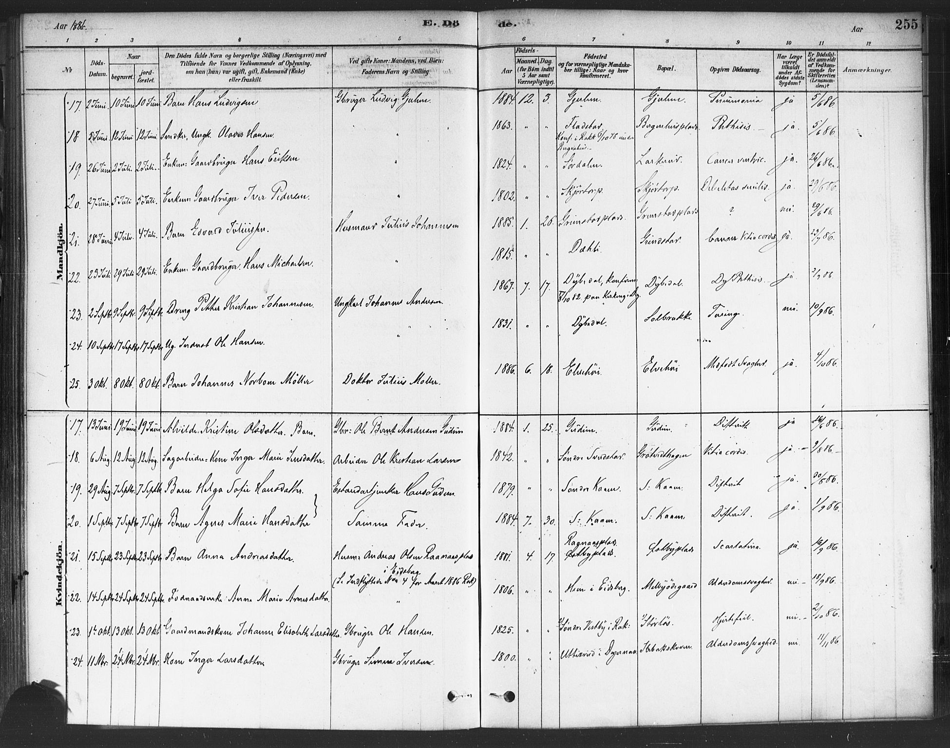 Rakkestad prestekontor Kirkebøker, AV/SAO-A-2008/F/Fa/L0012: Parish register (official) no. I 12, 1878-1893, p. 255