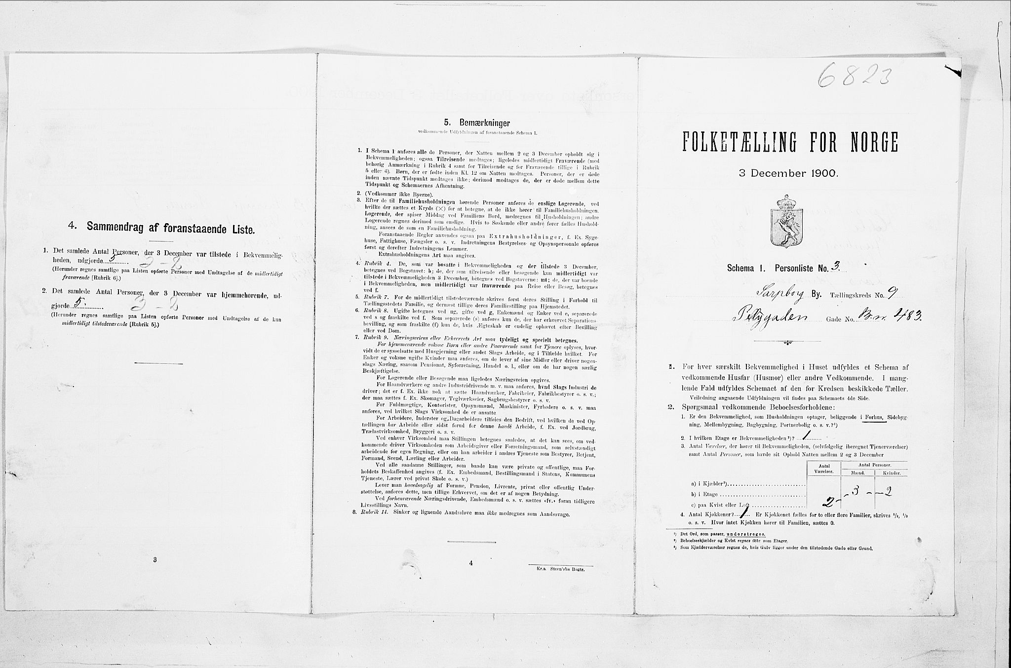 SAO, 1900 census for Sarpsborg, 1900