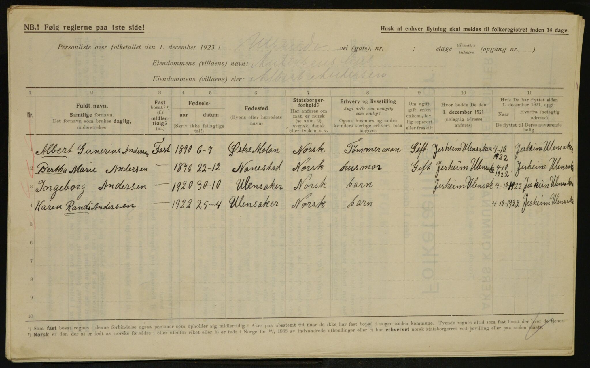 , Municipal Census 1923 for Aker, 1923, p. 34765