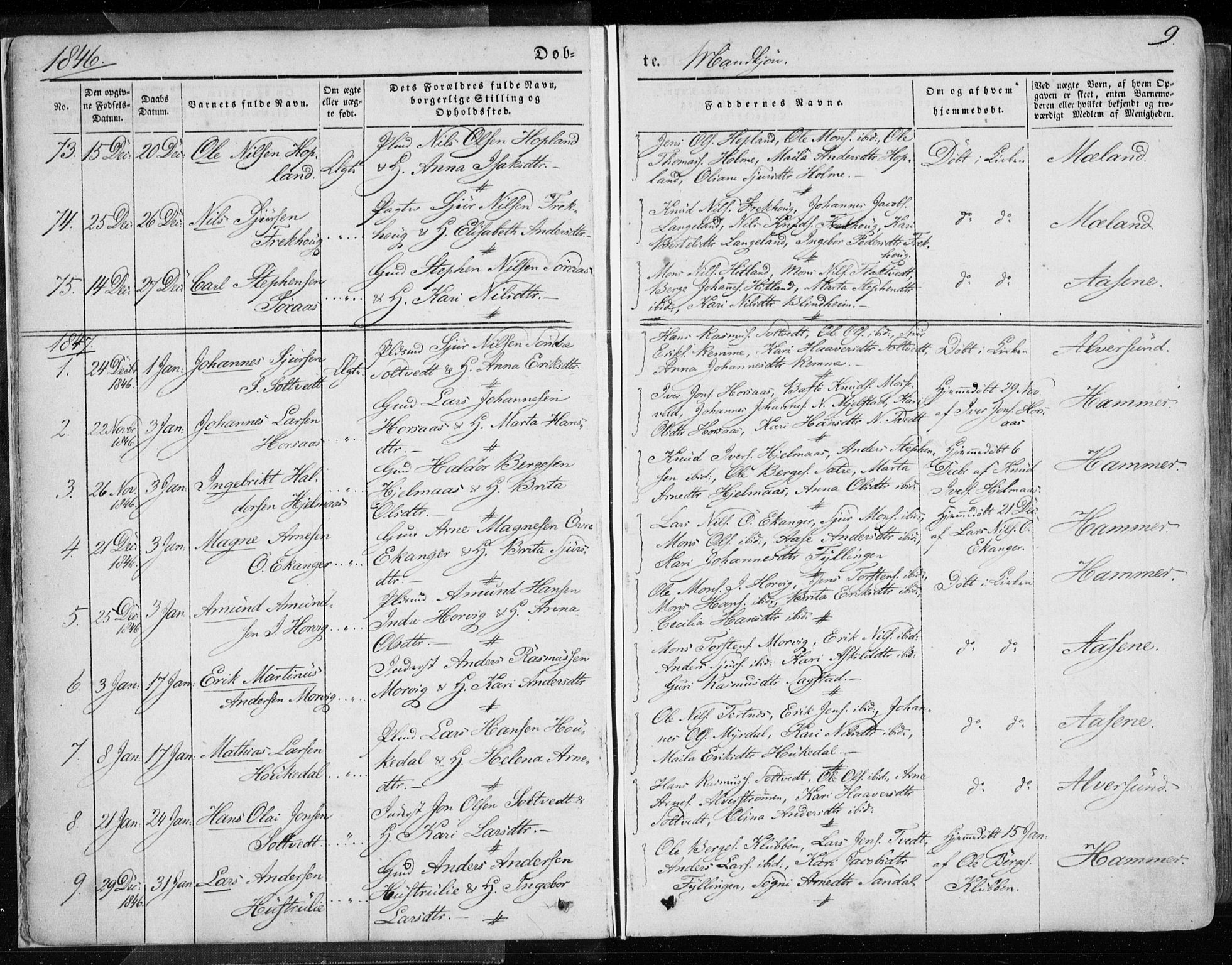Hamre sokneprestembete, SAB/A-75501/H/Ha/Haa/Haaa/L0013: Parish register (official) no. A 13, 1846-1857, p. 9