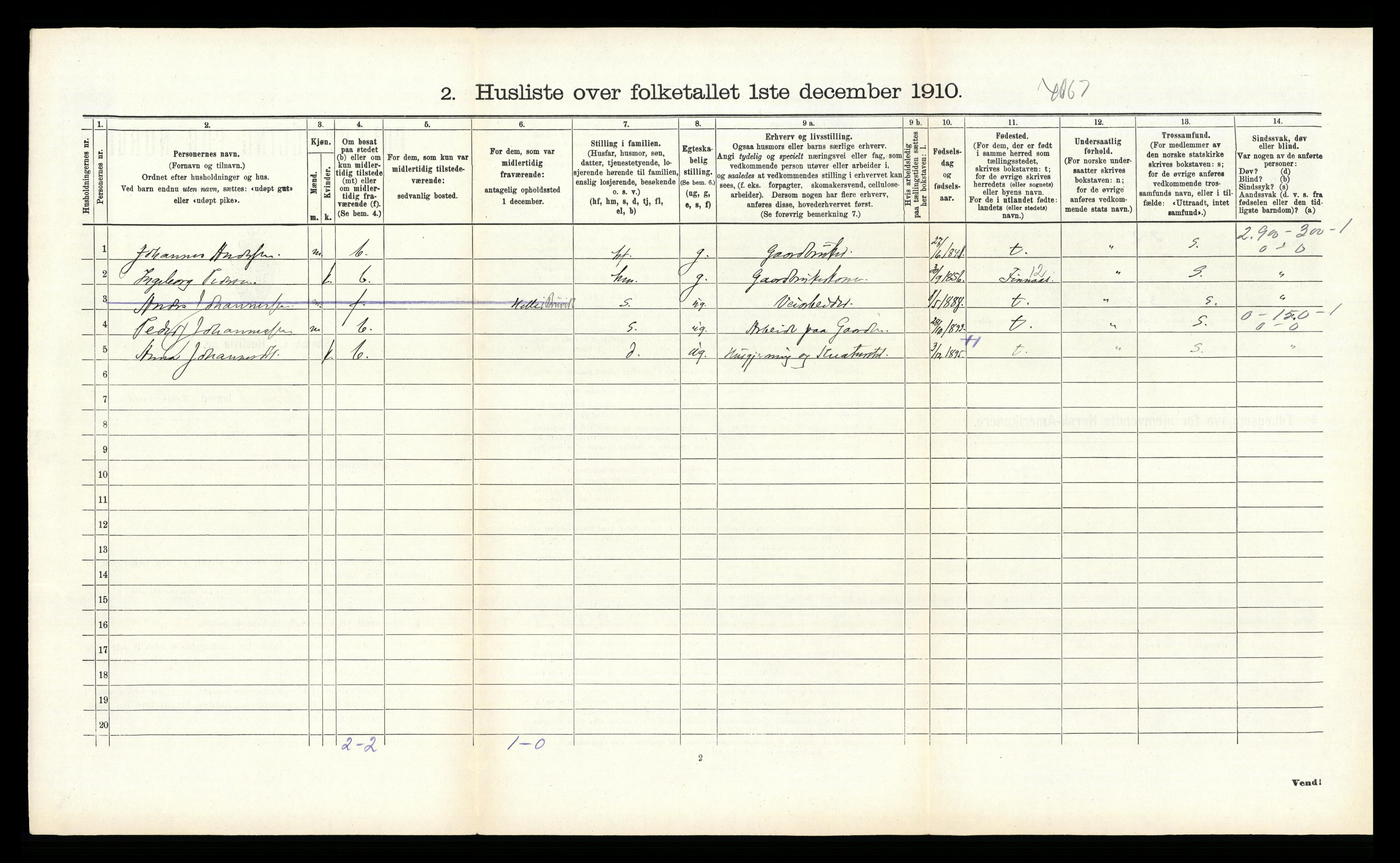 RA, 1910 census for Bruvik, 1910, p. 141