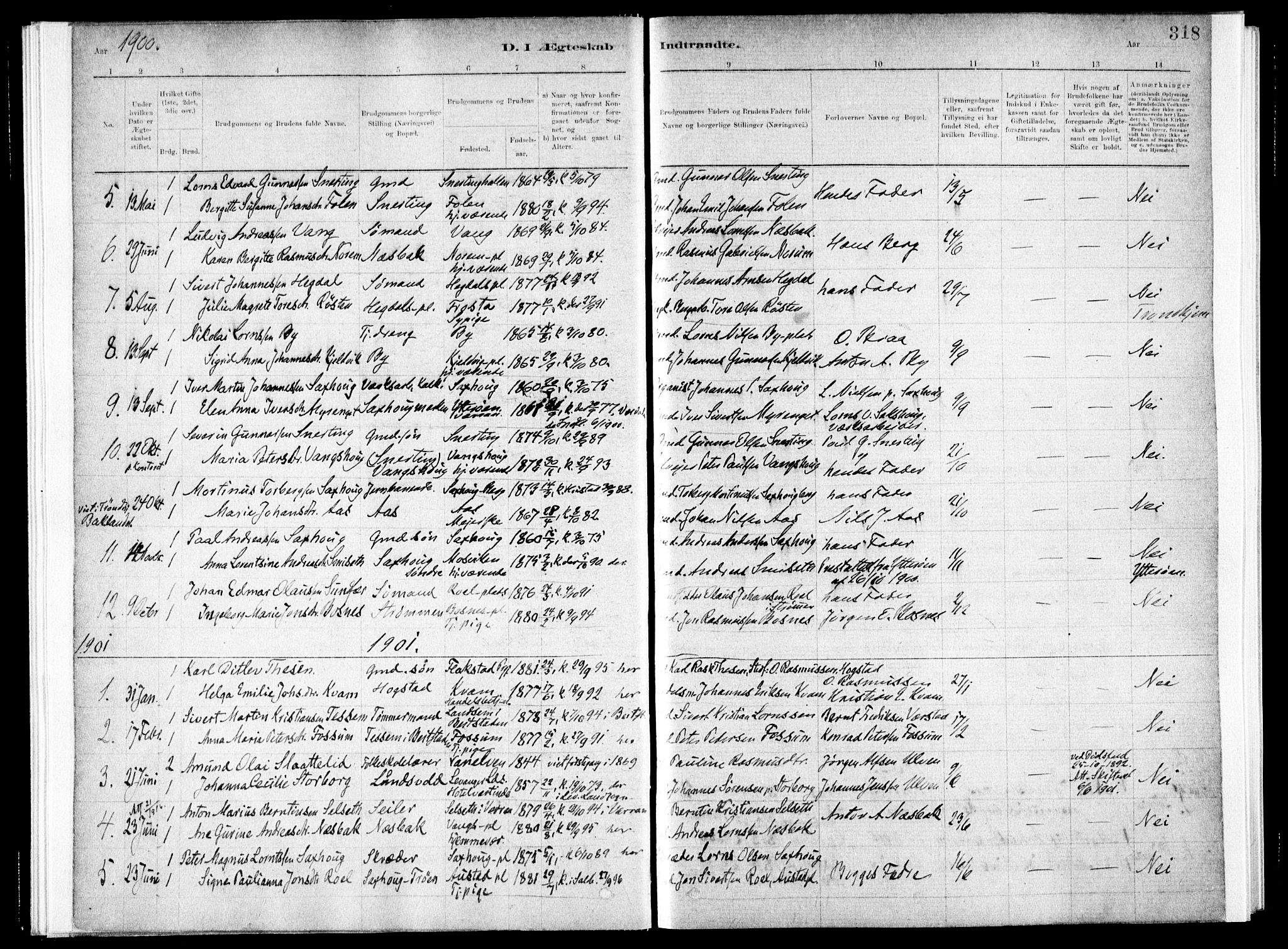 Ministerialprotokoller, klokkerbøker og fødselsregistre - Nord-Trøndelag, SAT/A-1458/730/L0285: Parish register (official) no. 730A10, 1879-1914, p. 318