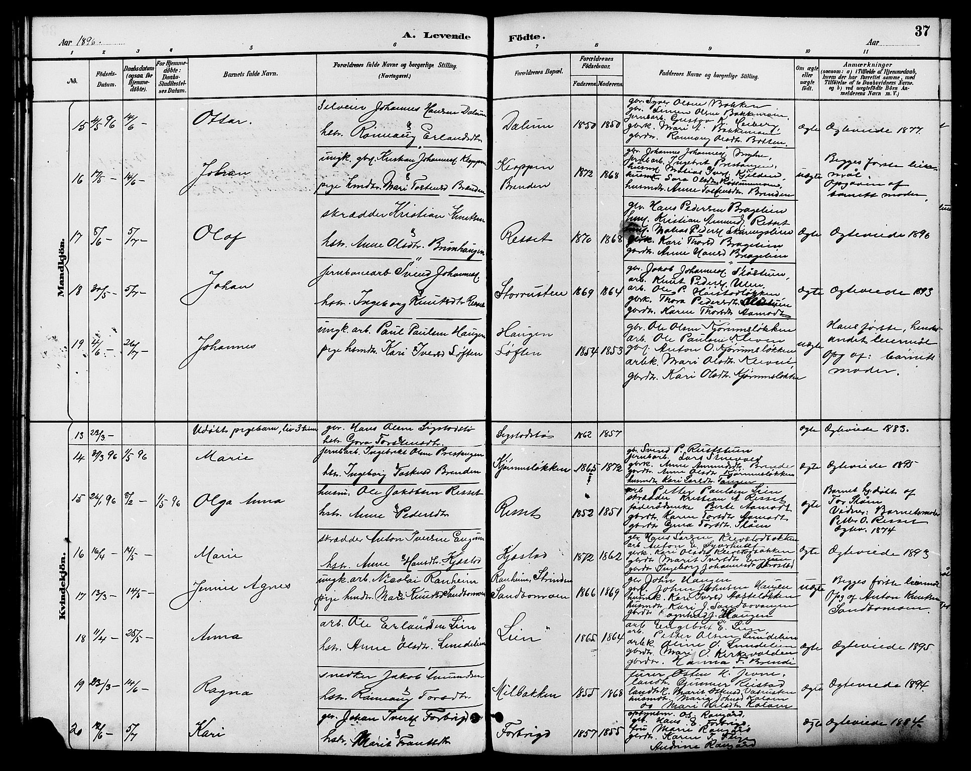 Nord-Fron prestekontor, AV/SAH-PREST-080/H/Ha/Hab/L0006: Parish register (copy) no. 6, 1887-1914, p. 37