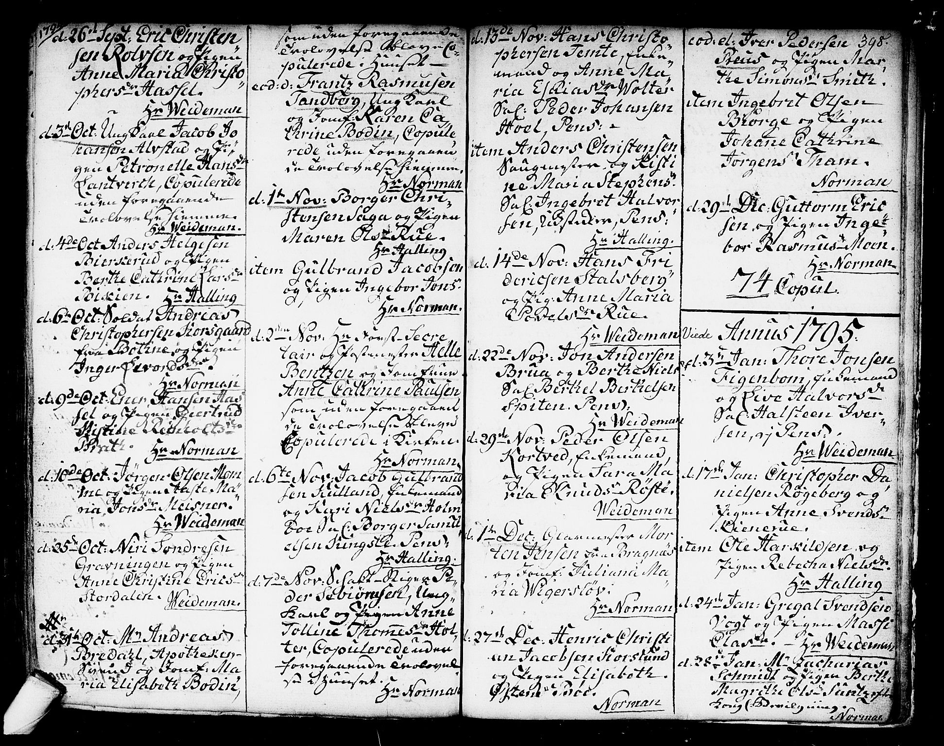Kongsberg kirkebøker, SAKO/A-22/F/Fa/L0006: Parish register (official) no. I 6, 1783-1797, p. 398