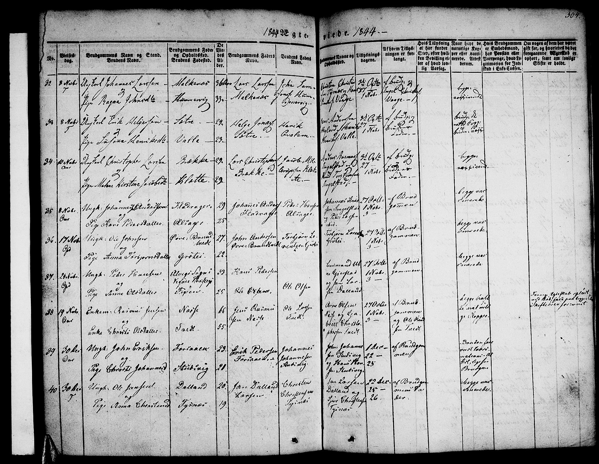 Tysnes sokneprestembete, AV/SAB-A-78601/H/Haa: Parish register (official) no. A 9, 1837-1848, p. 304