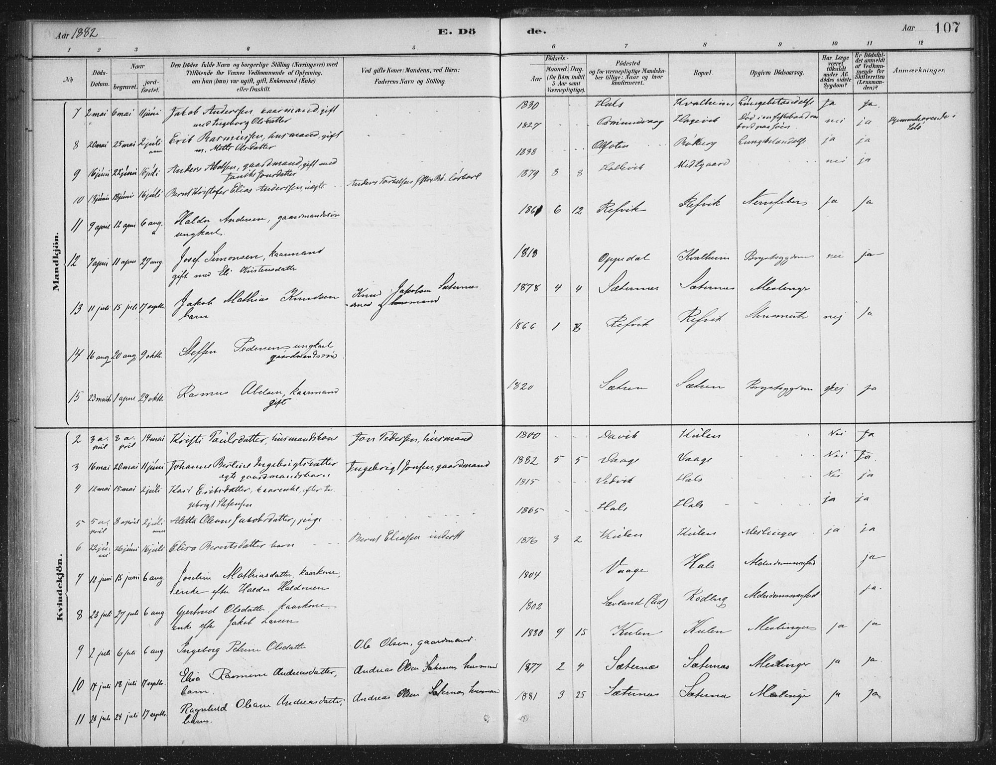 Selje sokneprestembete, SAB/A-99938/H/Ha/Haa/Haac/L0001: Parish register (official) no. C  1, 1881-1888, p. 107