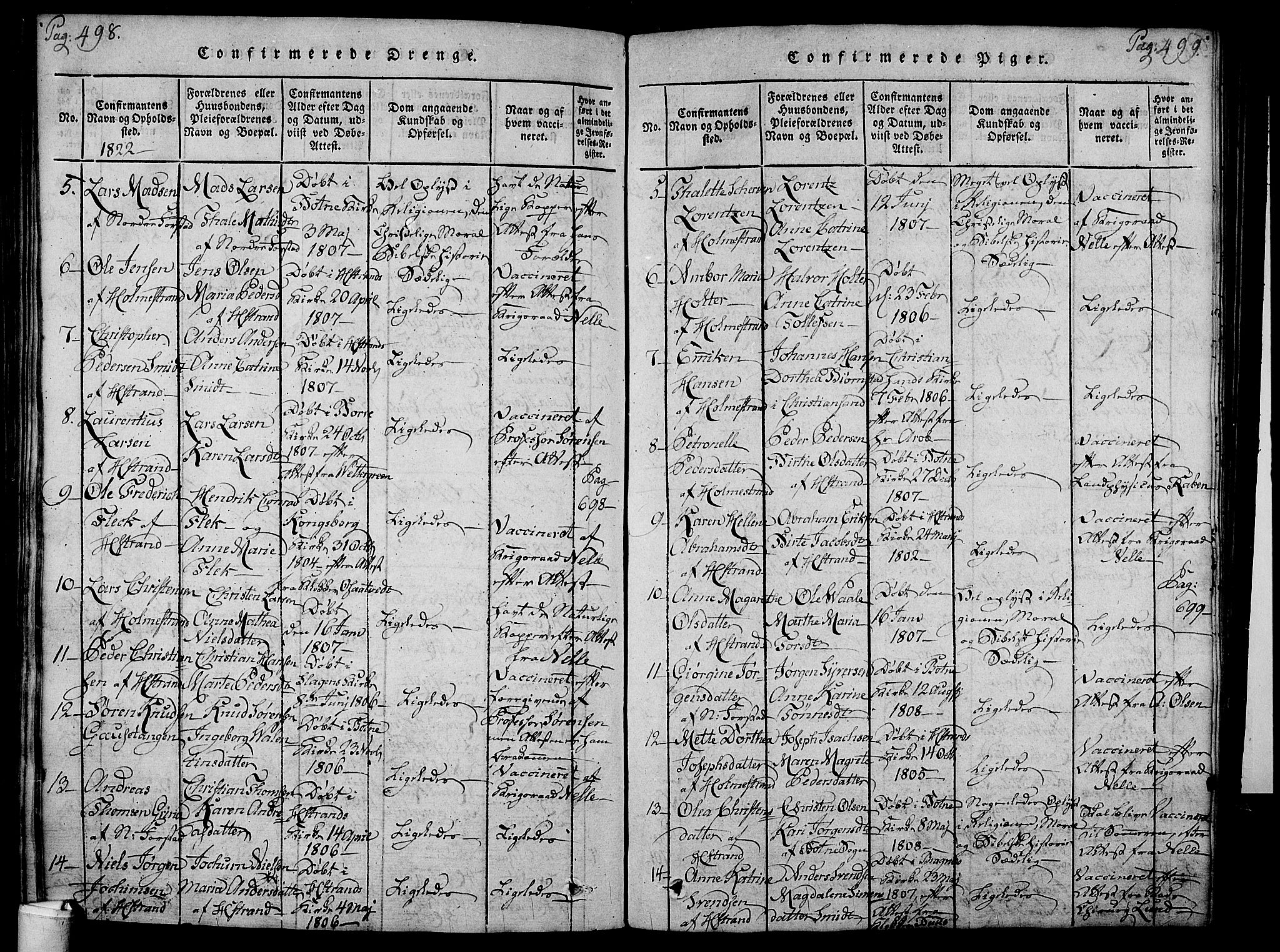 Holmestrand kirkebøker, AV/SAKO-A-346/F/Fa/L0001: Parish register (official) no. 1, 1814-1840, p. 498-499