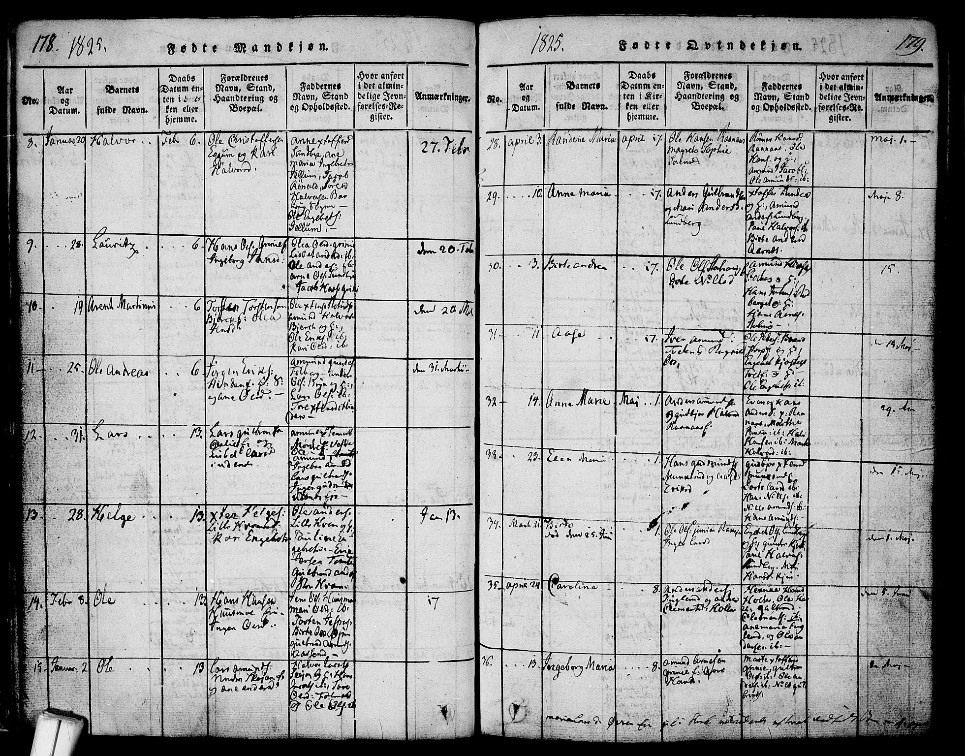 Nes prestekontor Kirkebøker, AV/SAO-A-10410/F/Fa/L0005: Parish register (official) no. I 5, 1815-1835, p. 178-179