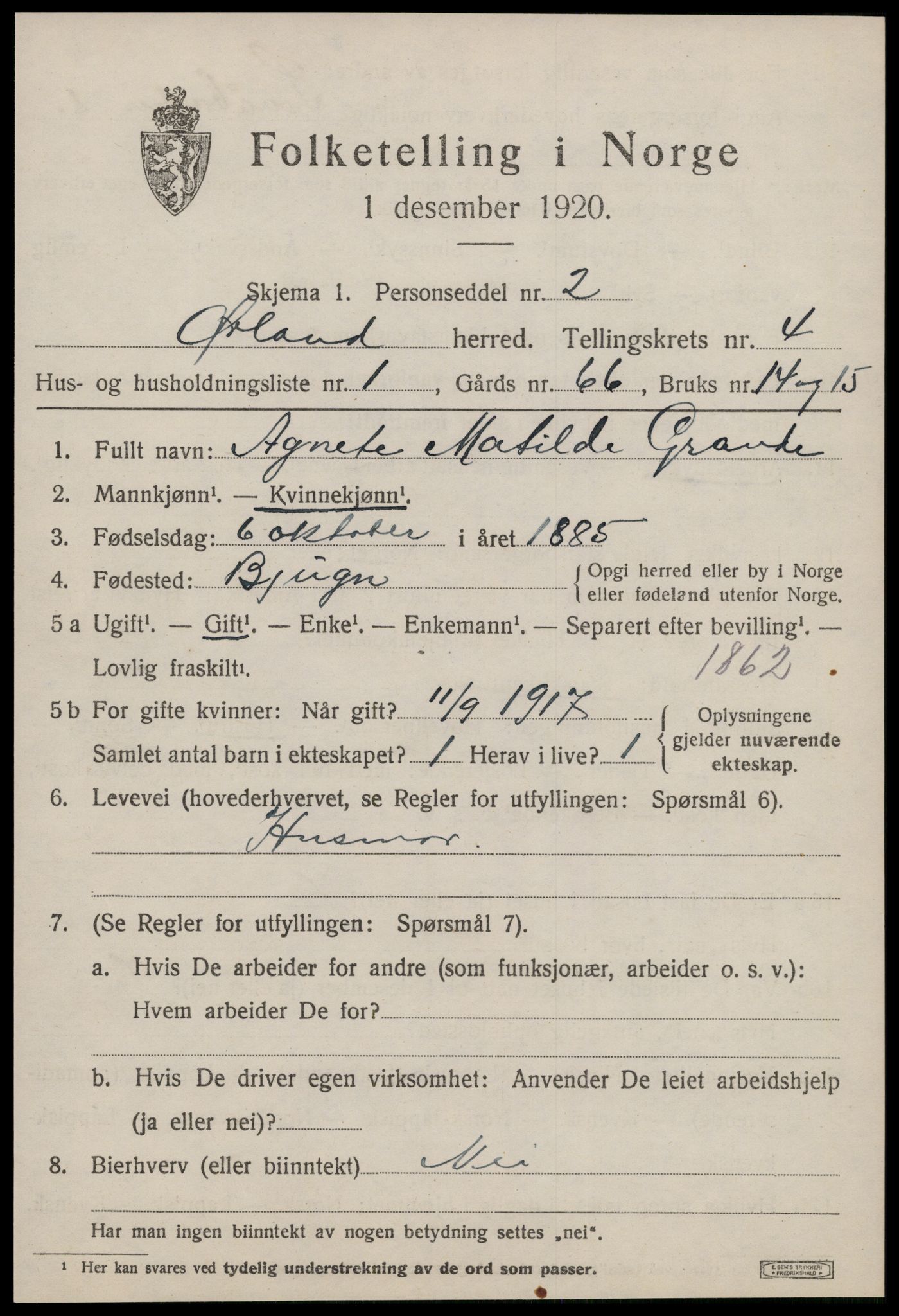 SAT, 1920 census for Ørland, 1920, p. 3393