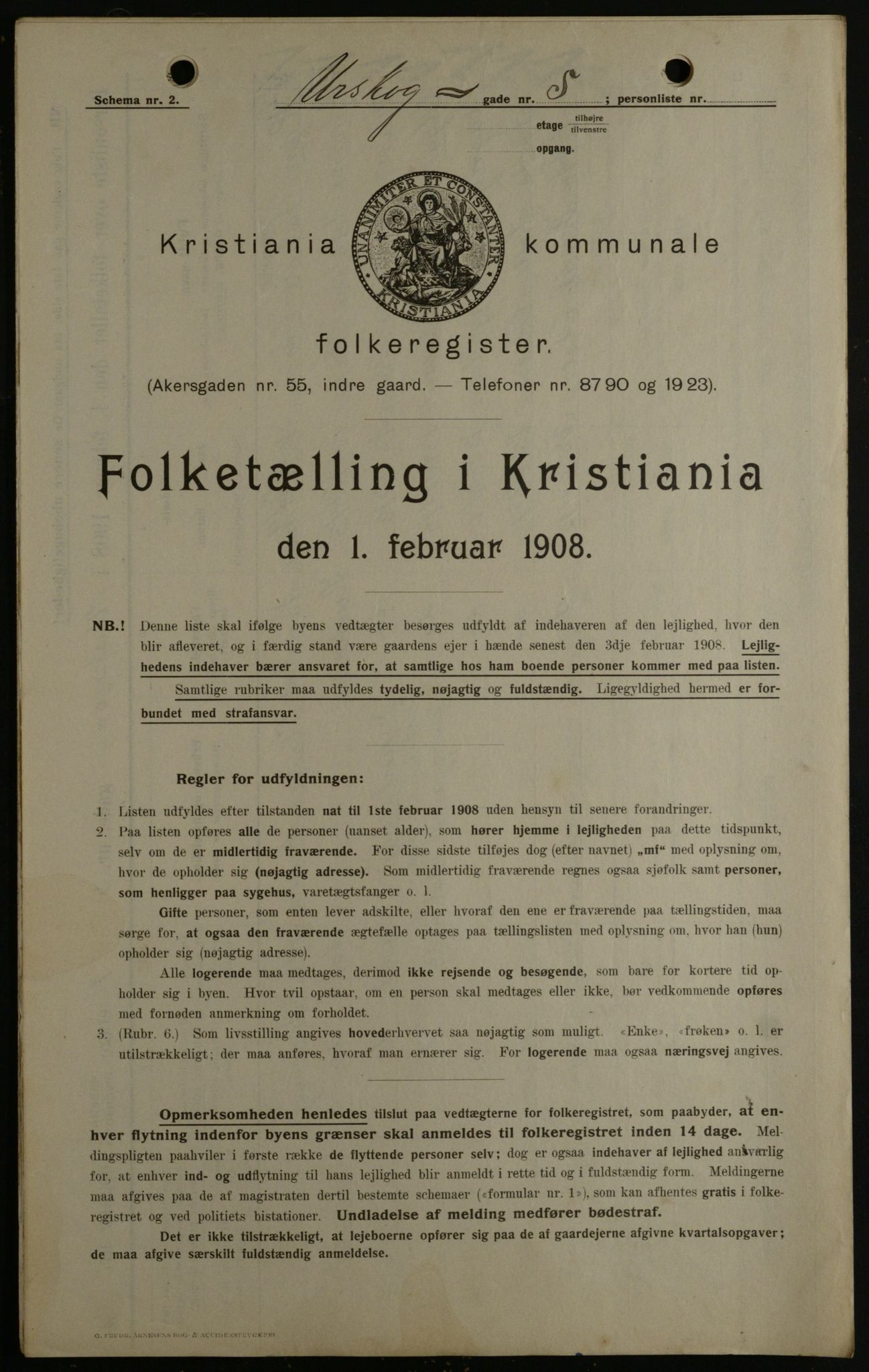 OBA, Municipal Census 1908 for Kristiania, 1908, p. 2649