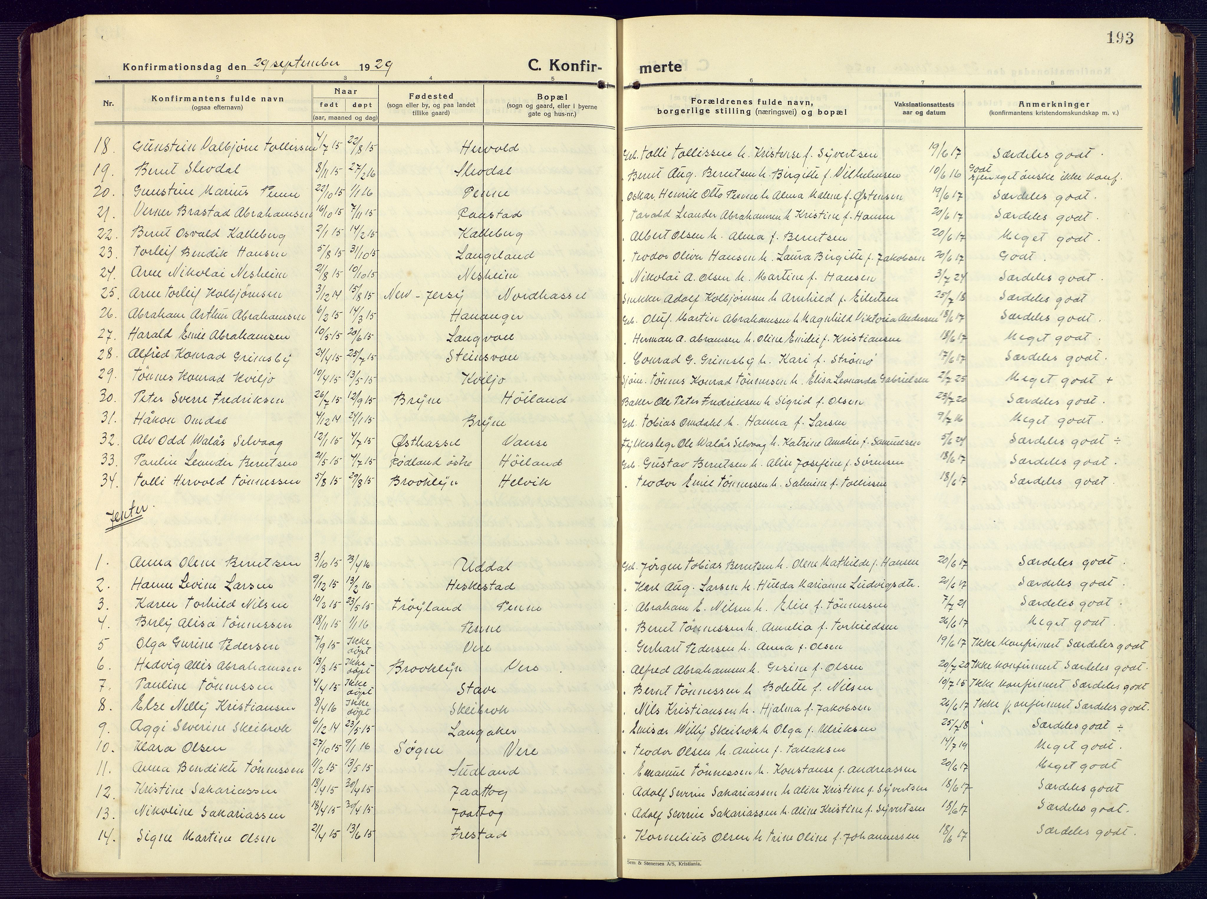 Lista sokneprestkontor, AV/SAK-1111-0027/F/Fb/L0006: Parish register (copy) no. B 6, 1924-1947, p. 193