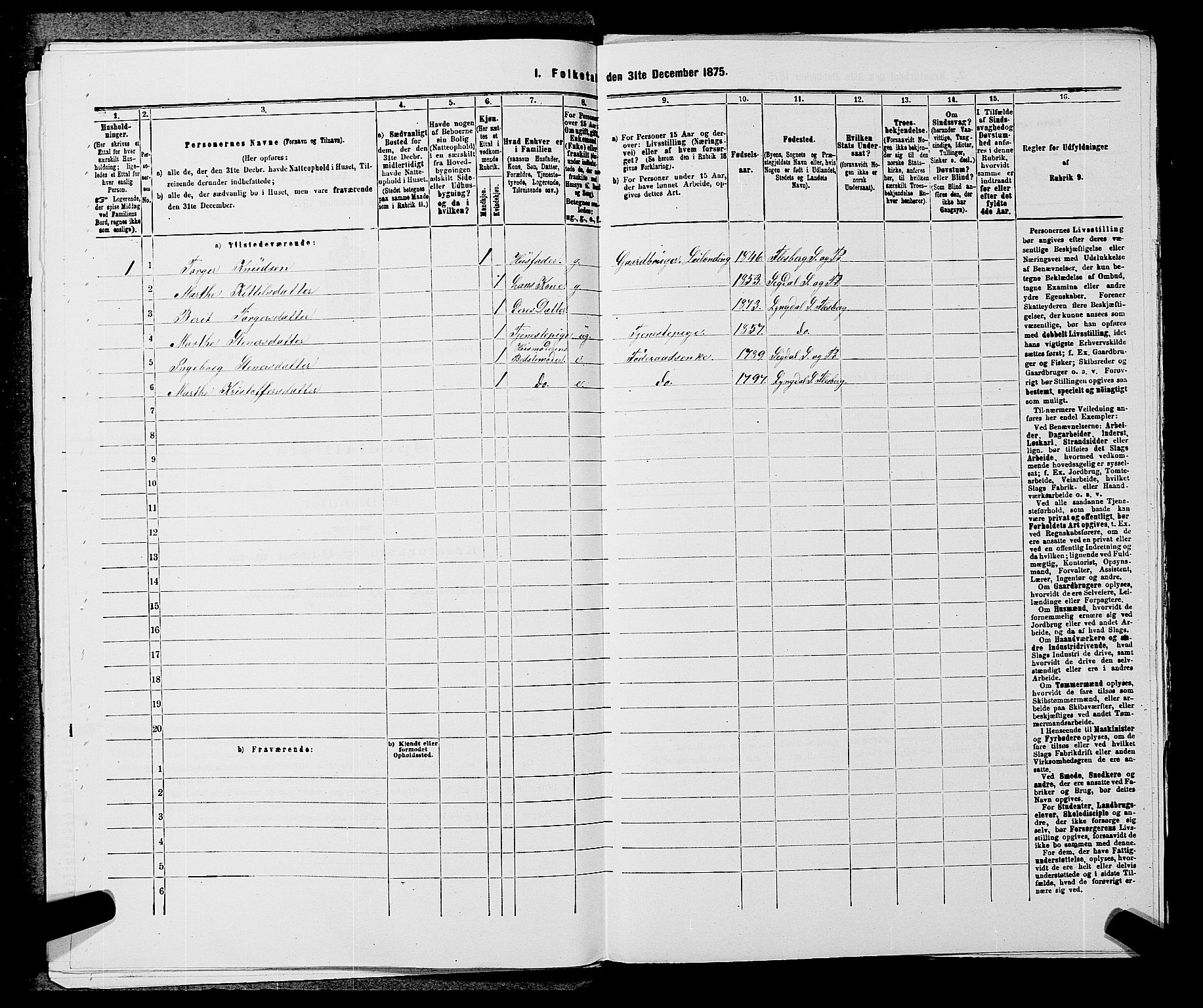 SAKO, 1875 census for 0631P Flesberg, 1875, p. 494